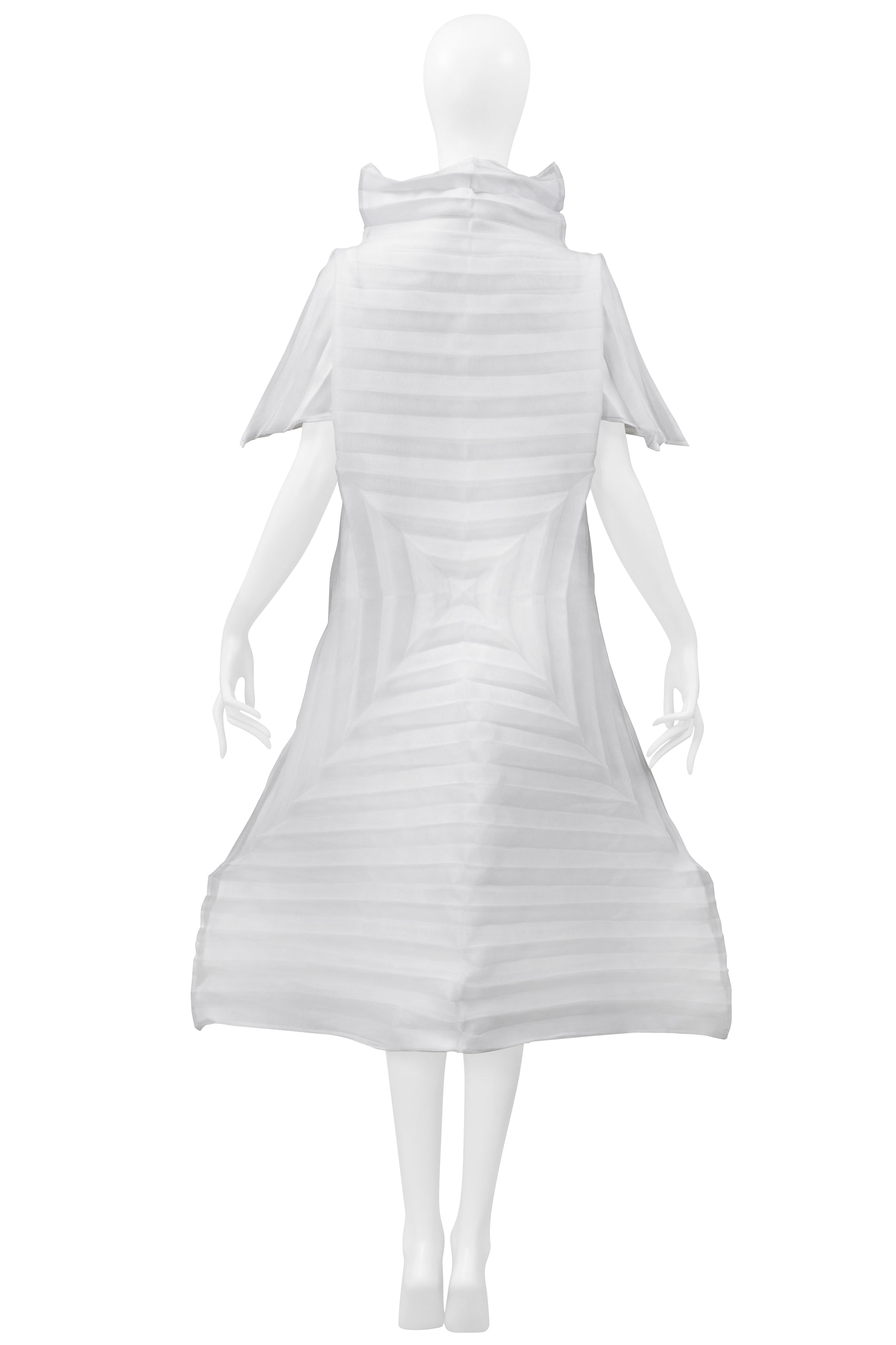 ISSEY MIYAKE WHITE PLEATED CONCENTRIC SQUARE ORGANZA DRESS 2001