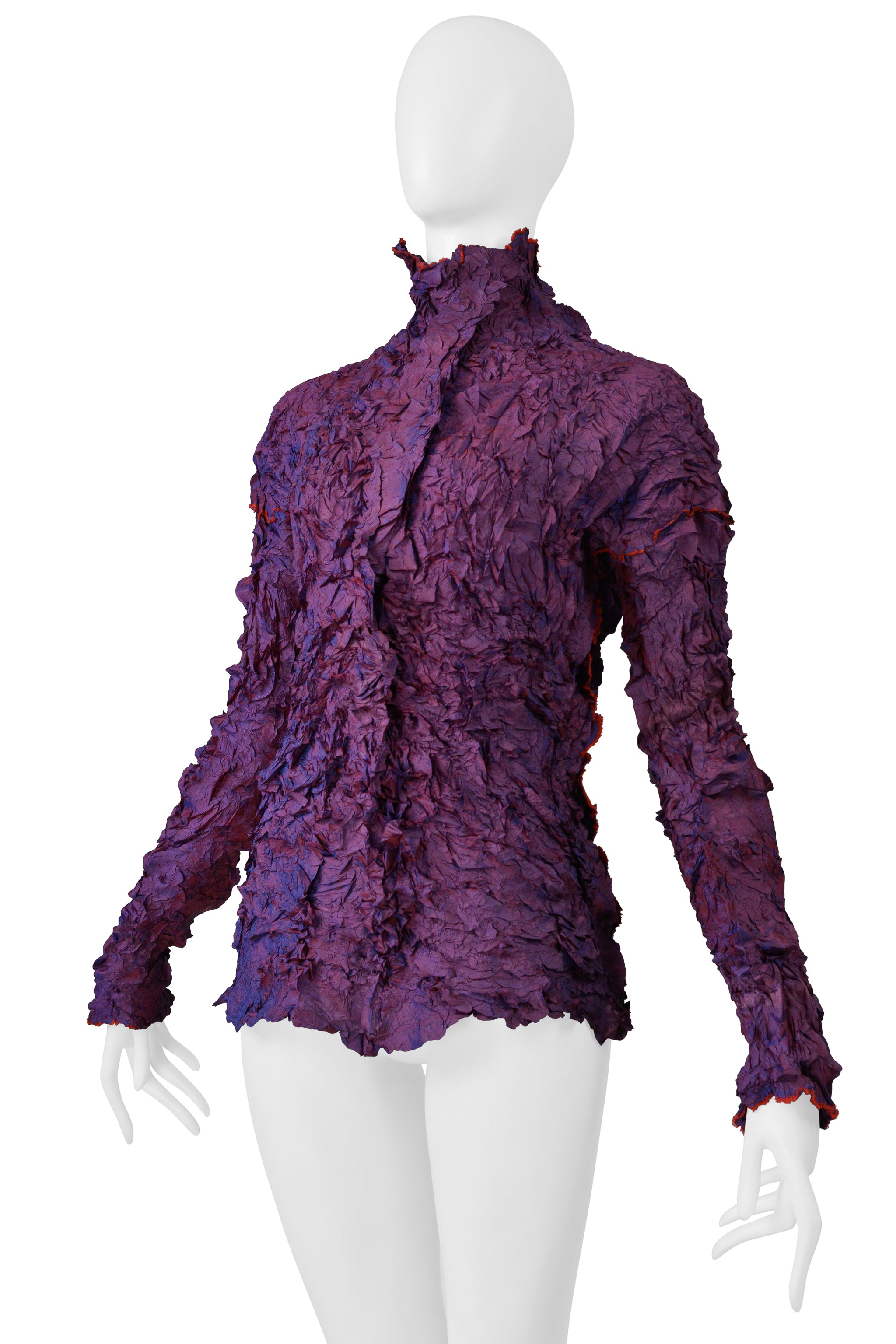 ISSEY MIYAKE PLEATS DI MIYAKE PURPLE HIGH NECK LONG SLEEVE TOP 2002-03