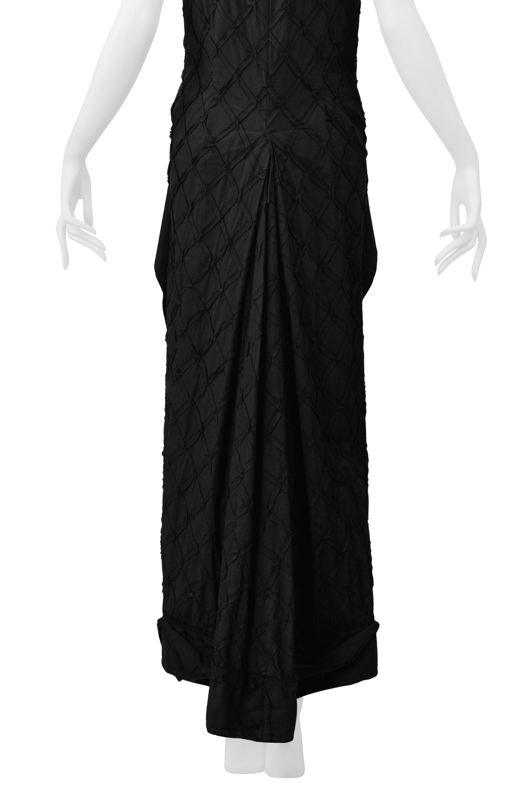 ISSEY MIYAKE BLACK SLEEVELESS DRESS WITH DIAMOND STITCH DETAIL SS 2003