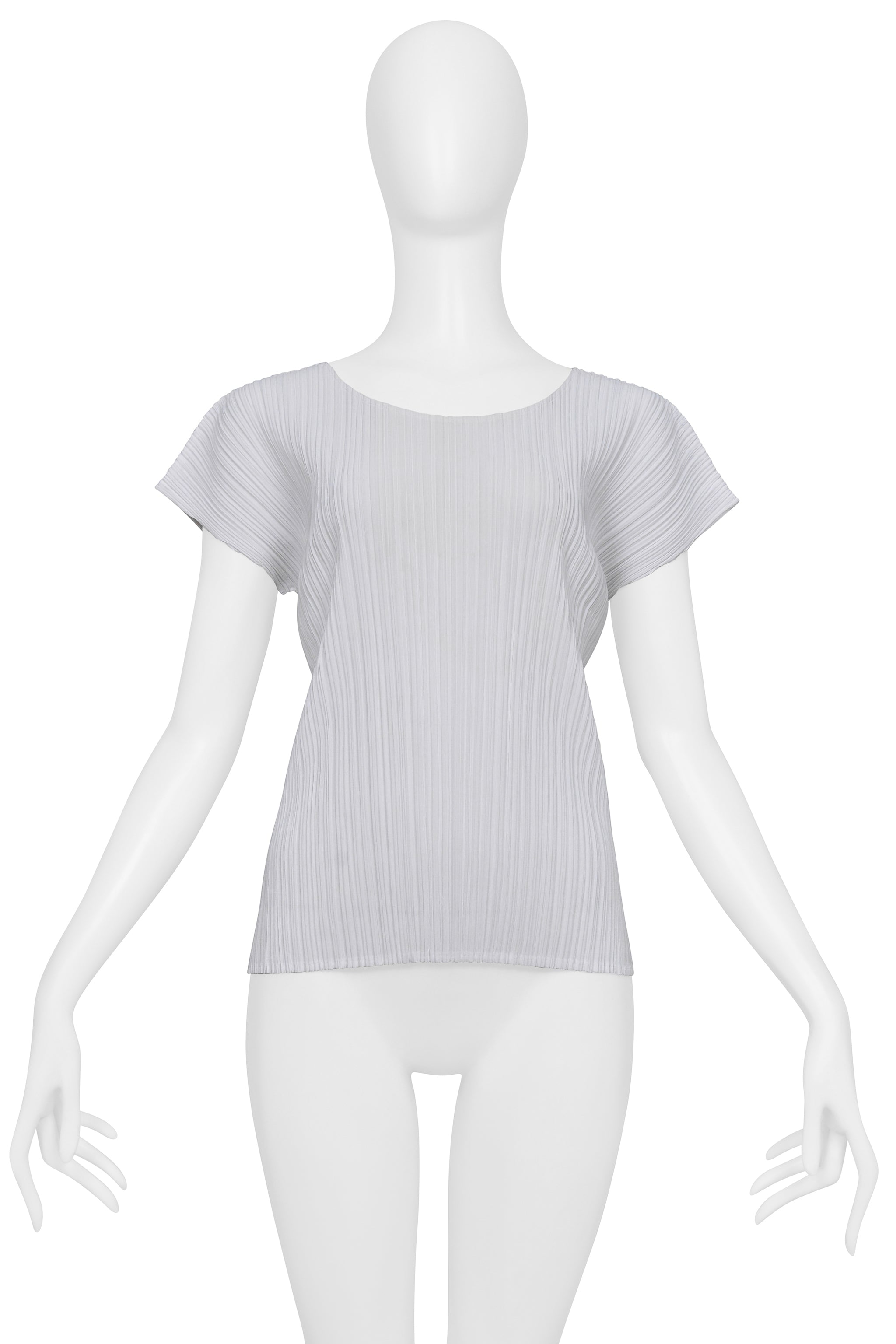 ISSEY MIYAKE PLEATS PLEASE WHITE PLEATED SHELL TOP WITH SHORT SLEEVES 2003