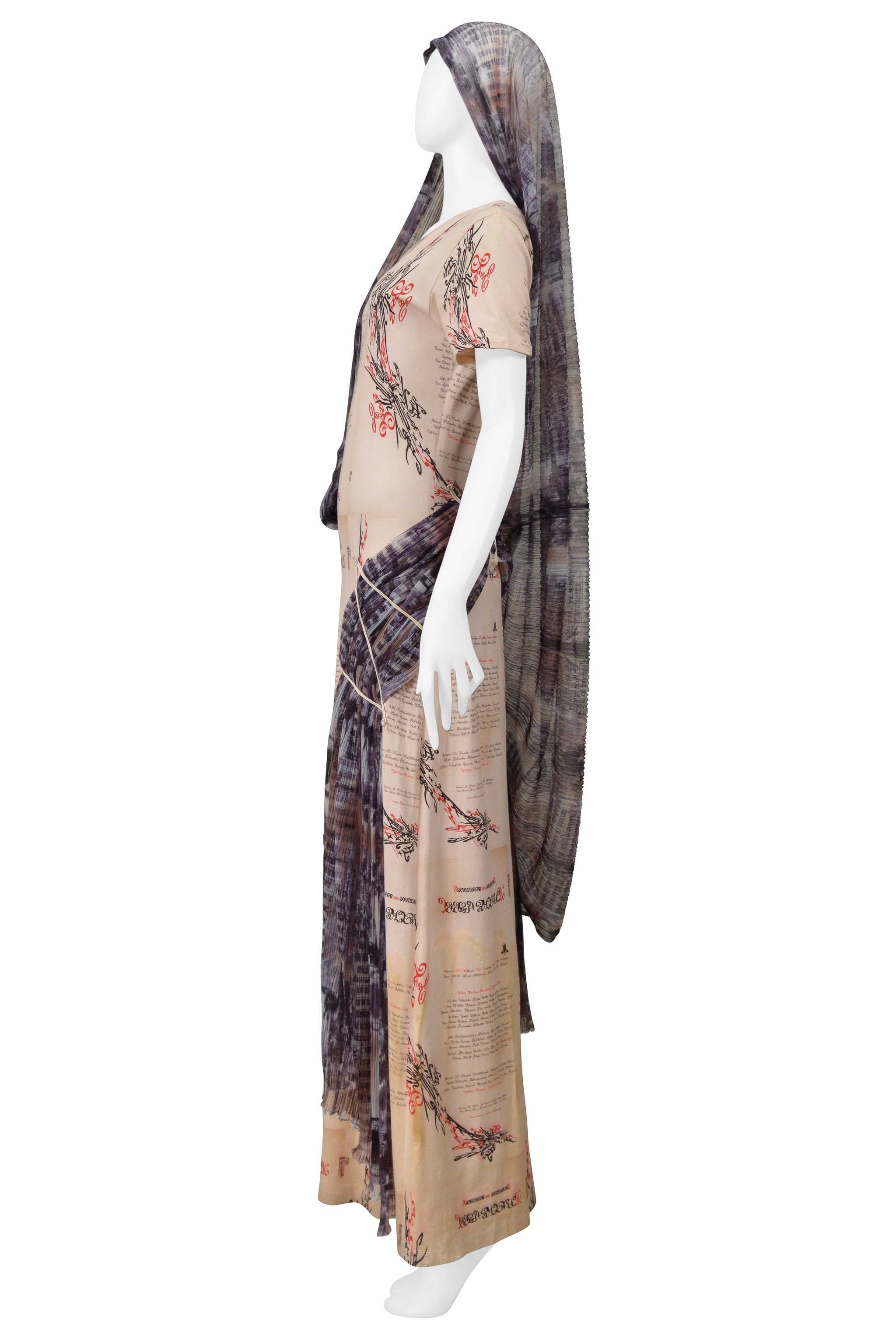 ISSEY MIYAKE ICONIC GODDESS SCRIPT DRESS WITH IKAT VEIL 2003