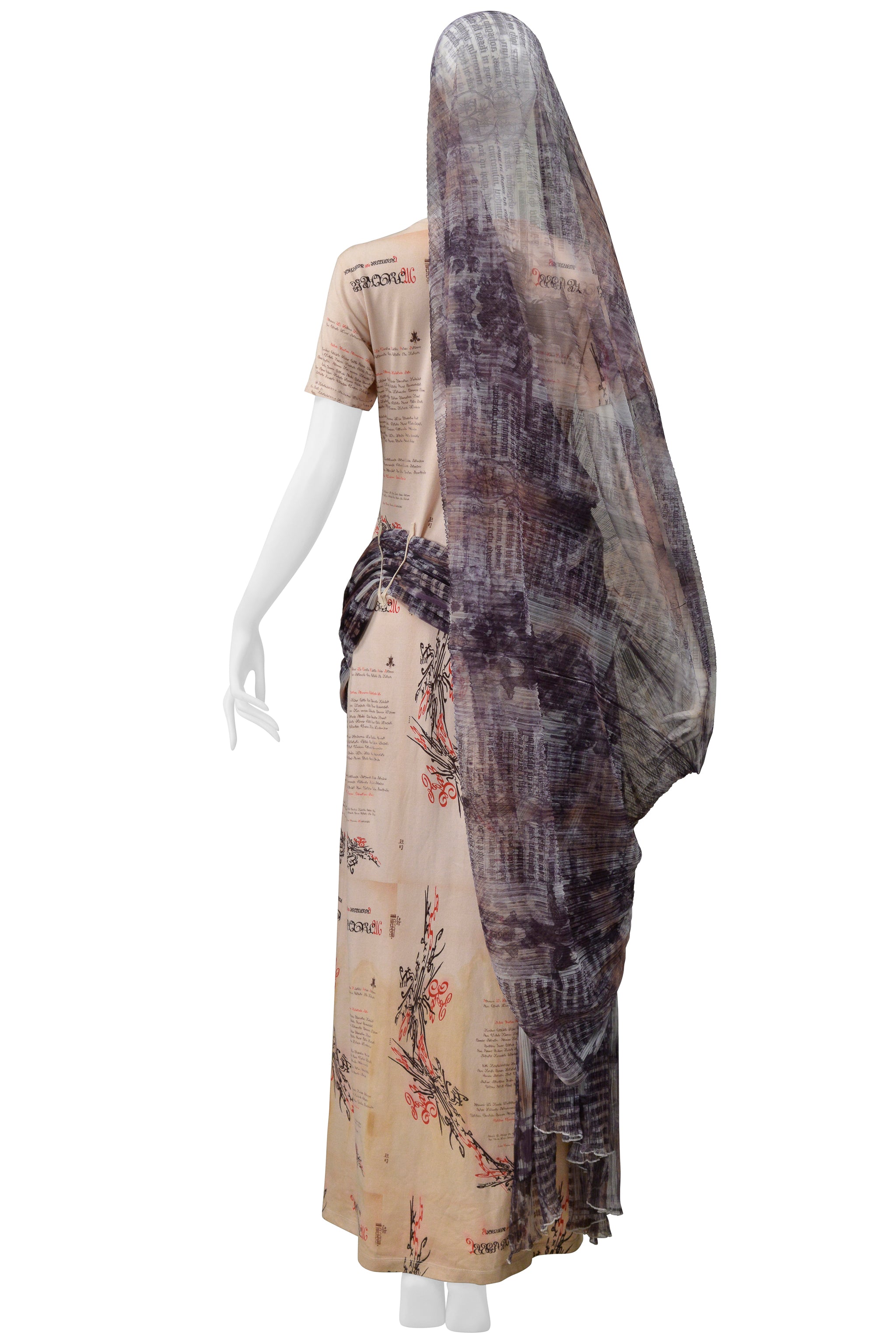 ISSEY MIYAKE ICONIC GODDESS SCRIPT DRESS WITH IKAT VEIL 2003