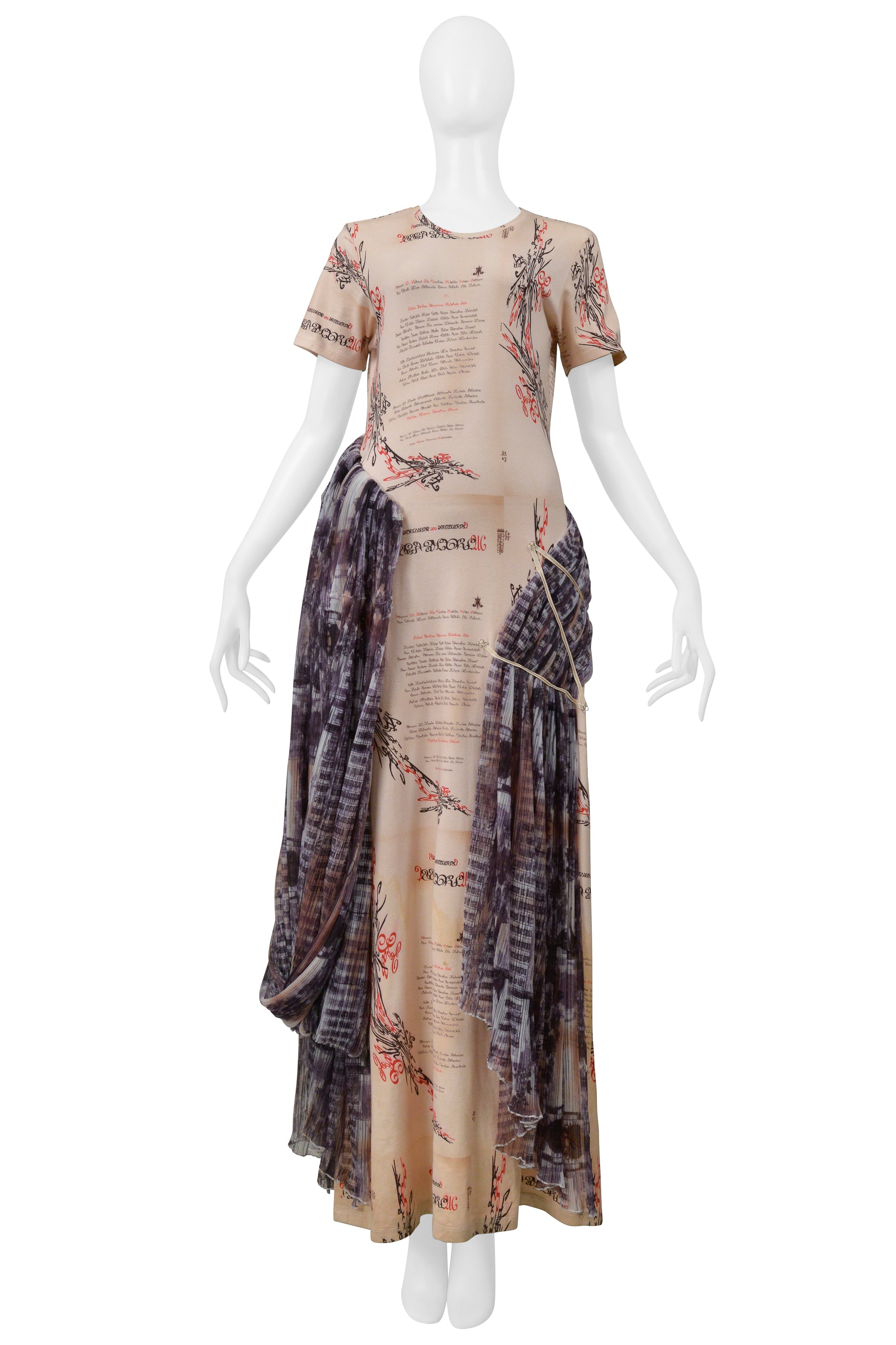 ISSEY MIYAKE ICONIC GODDESS SCRIPT DRESS WITH IKAT VEIL 2003