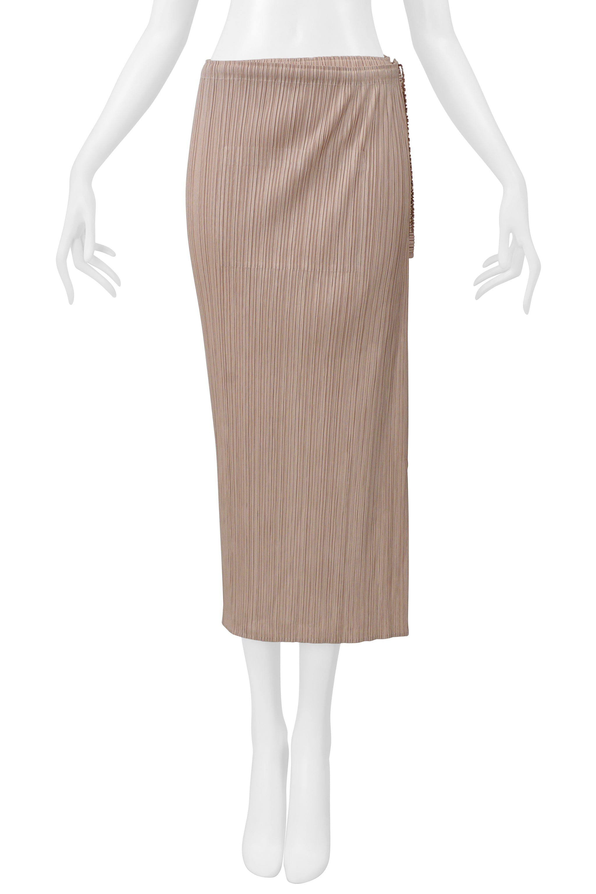 ISSEY MIYAKE TAN PLEATED PANTS WITH FRONT SKIRT PANEL 2004