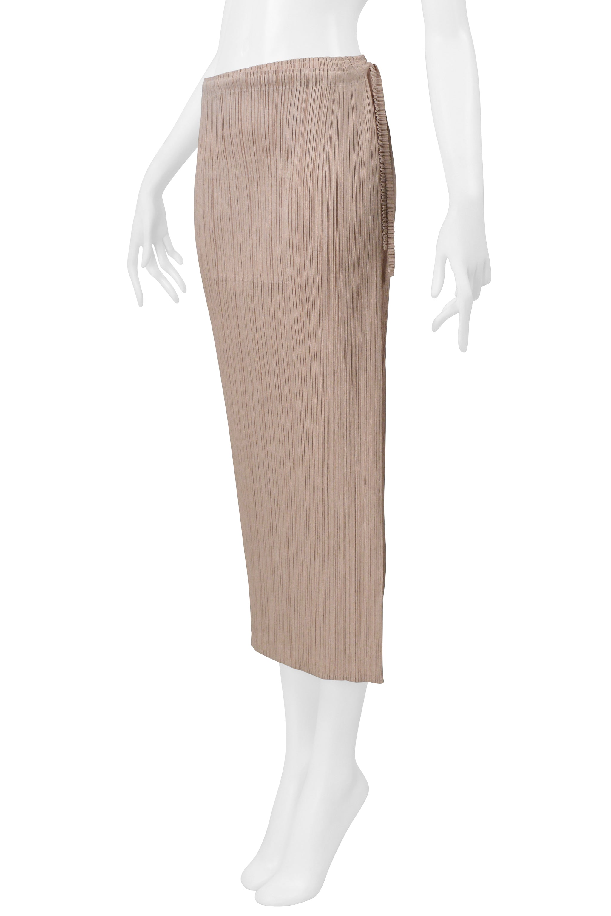 ISSEY MIYAKE TAN PLEATED PANTS WITH FRONT SKIRT PANEL 2004