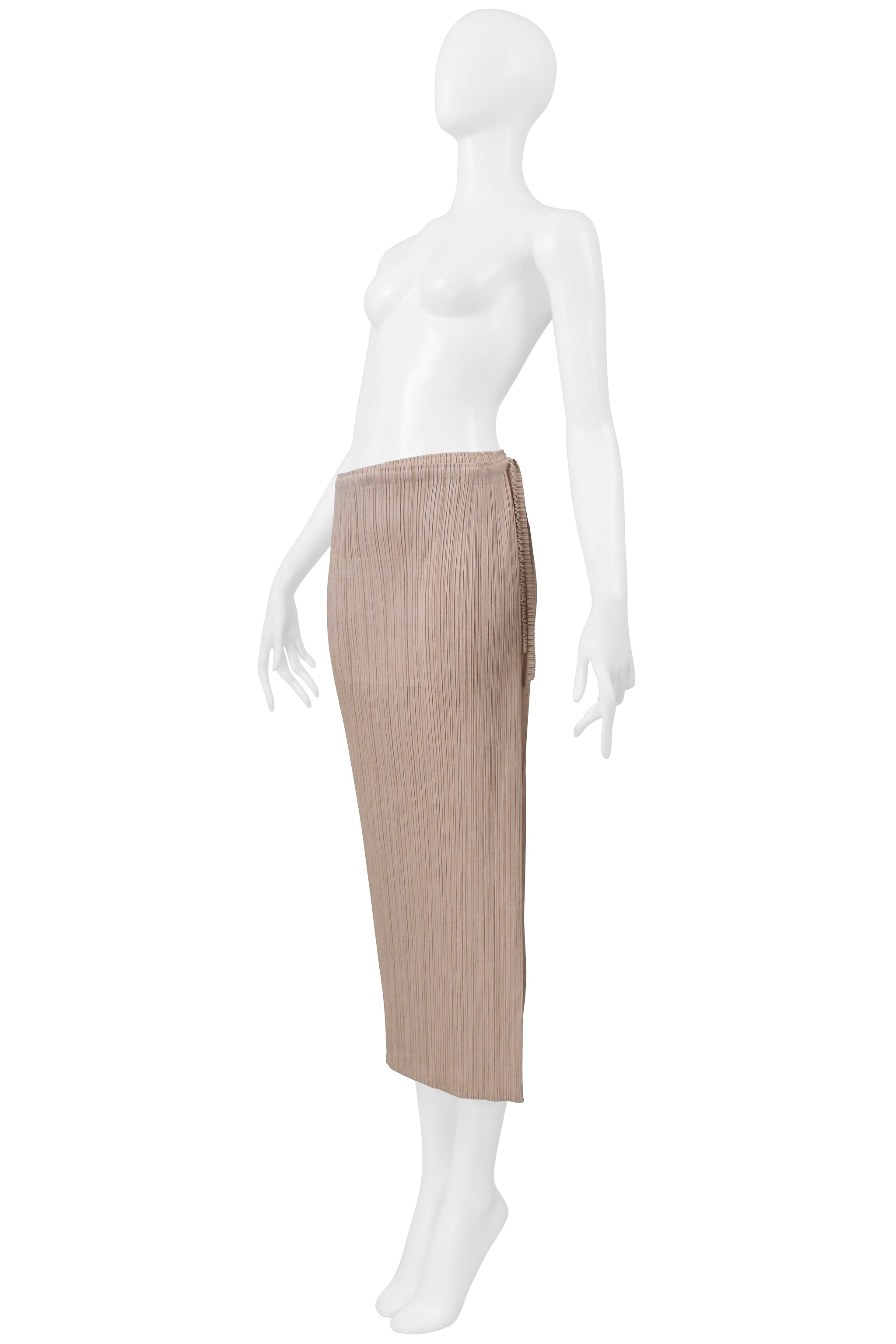 ISSEY MIYAKE TAN PLEATED PANTS WITH FRONT SKIRT PANEL 2004