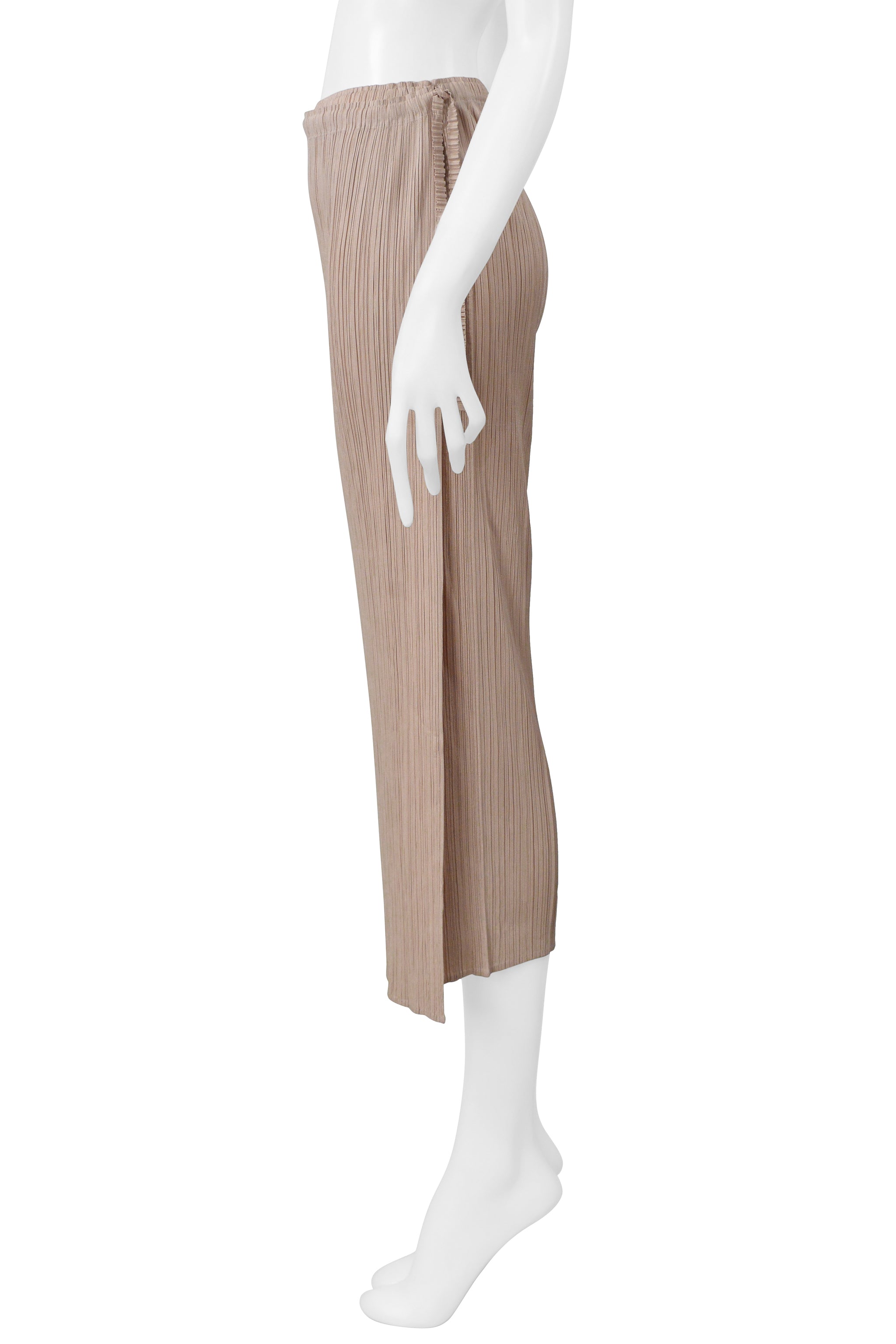 ISSEY MIYAKE TAN PLEATED PANTS WITH FRONT SKIRT PANEL 2004
