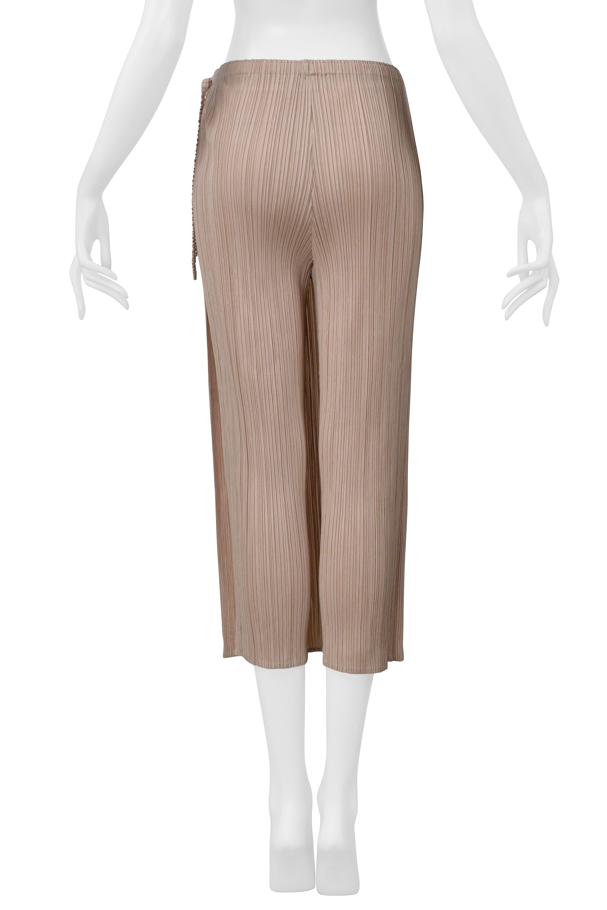ISSEY MIYAKE TAN PLEATED PANTS WITH FRONT SKIRT PANEL 2004
