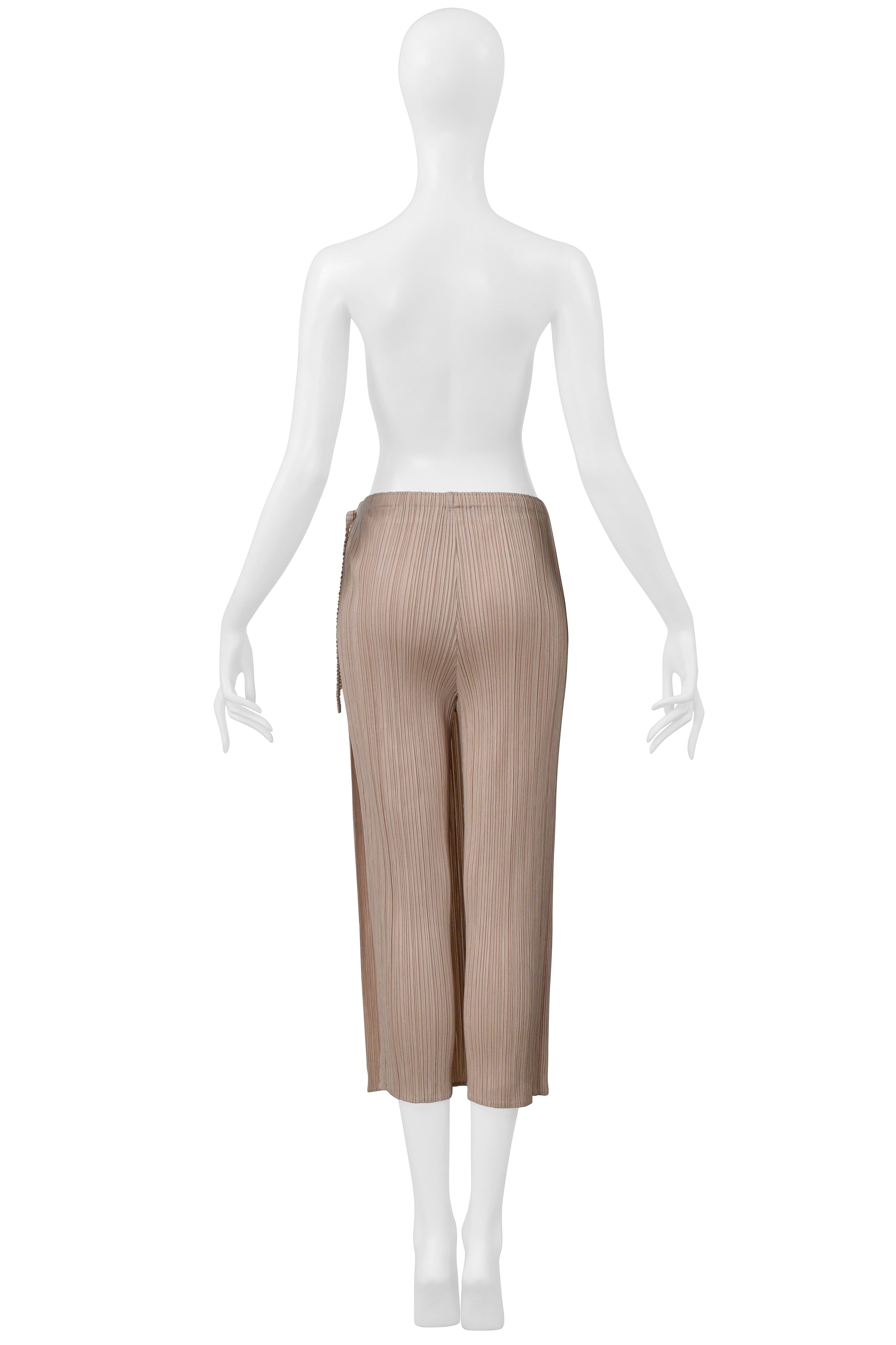 ISSEY MIYAKE TAN PLEATED PANTS WITH FRONT SKIRT PANEL 2004