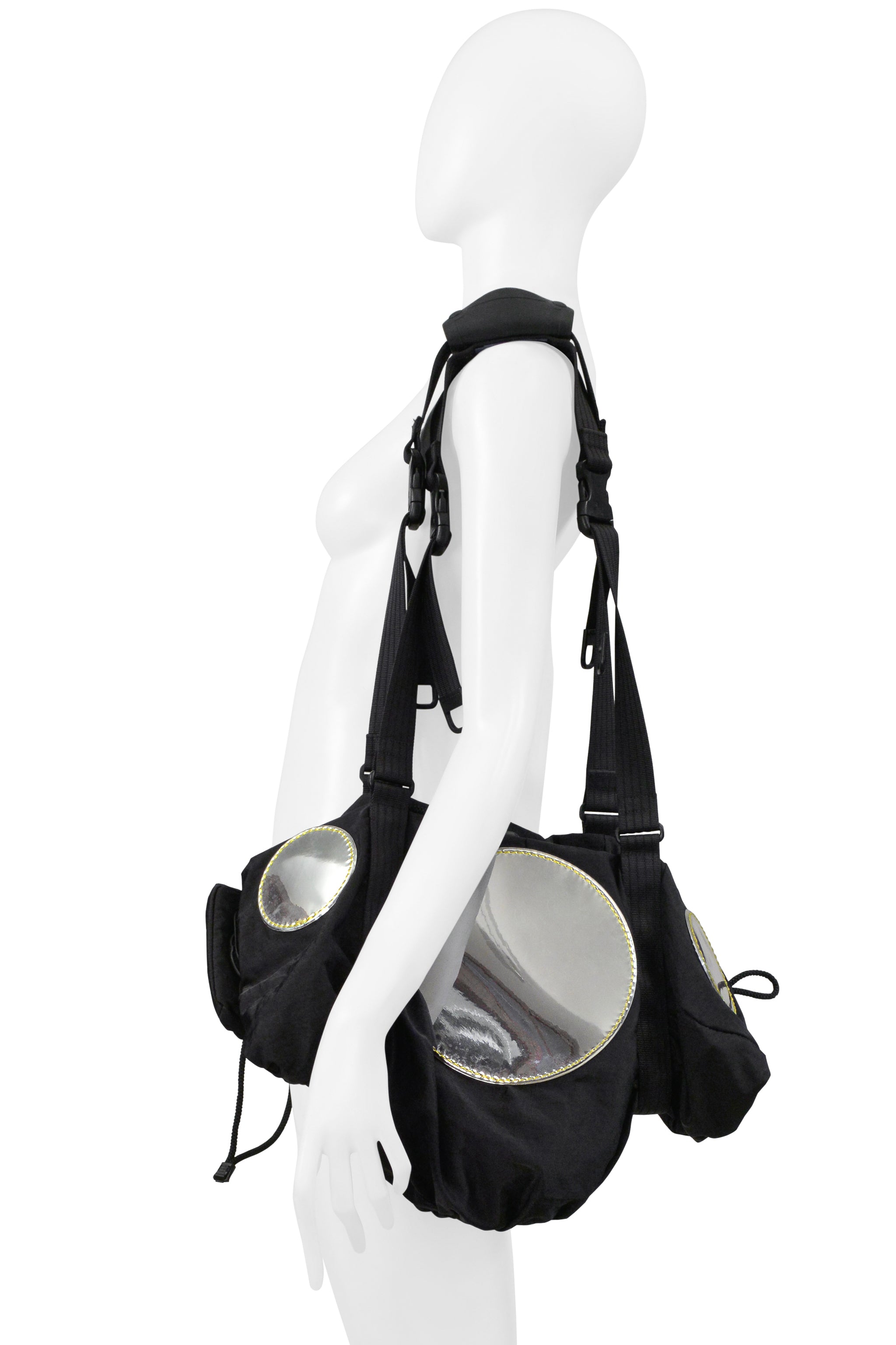 ISSEY MIYAKE BLACK NYLON TECH BAG WITH MIRRORS 2004