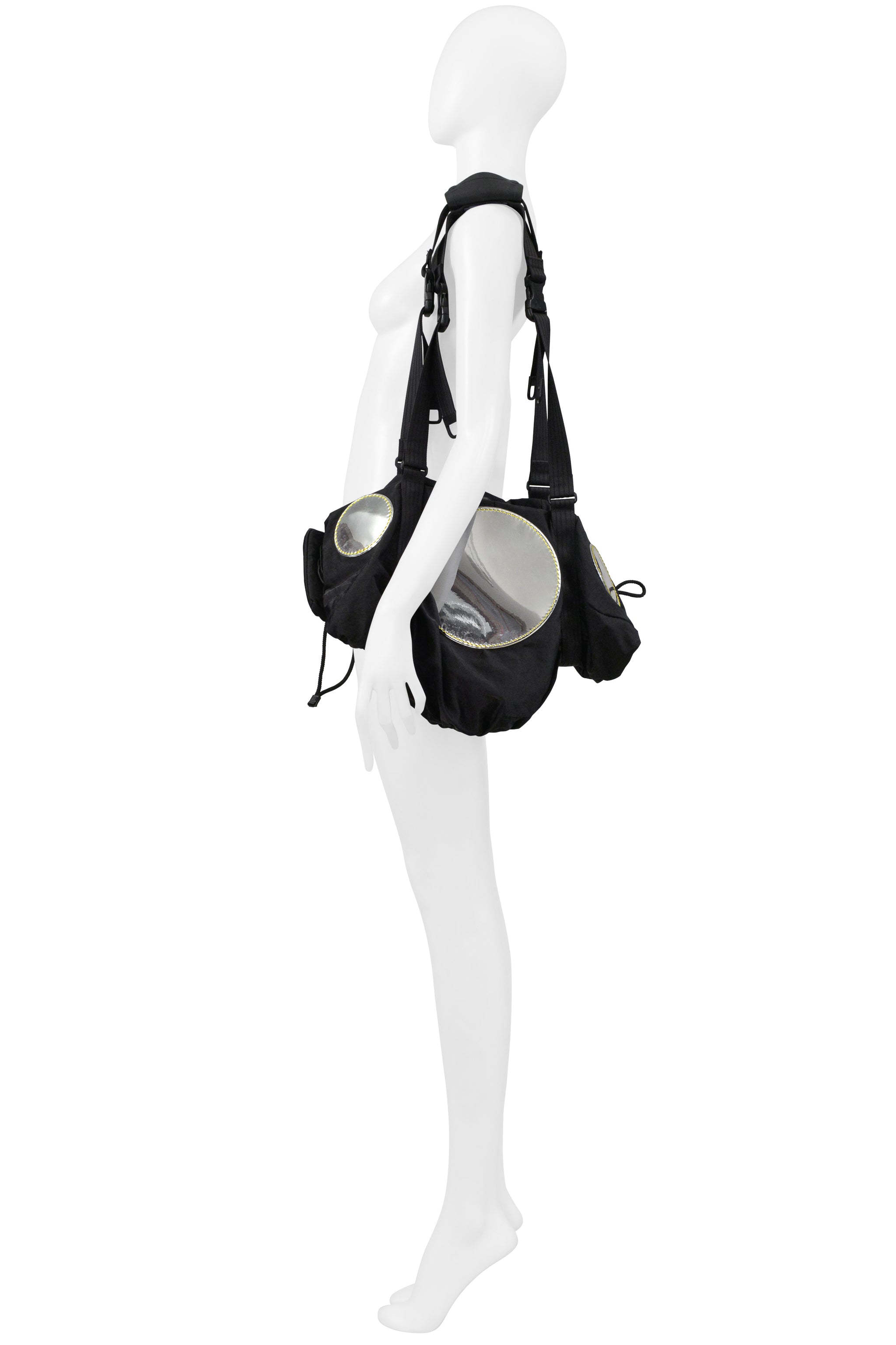 ISSEY MIYAKE BLACK NYLON TECH BAG WITH MIRRORS 2004