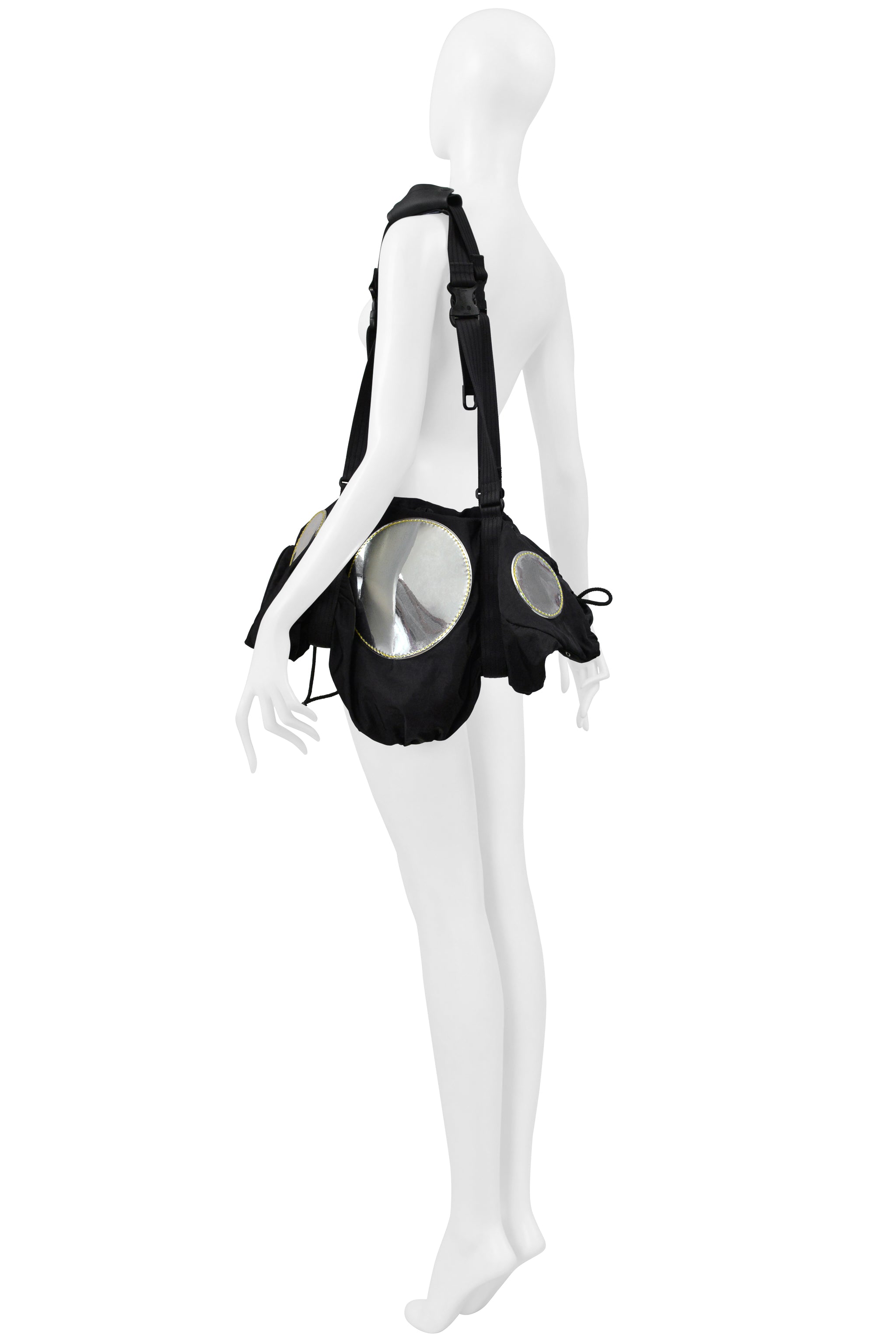 ISSEY MIYAKE BLACK NYLON TECH BAG WITH MIRRORS 2004