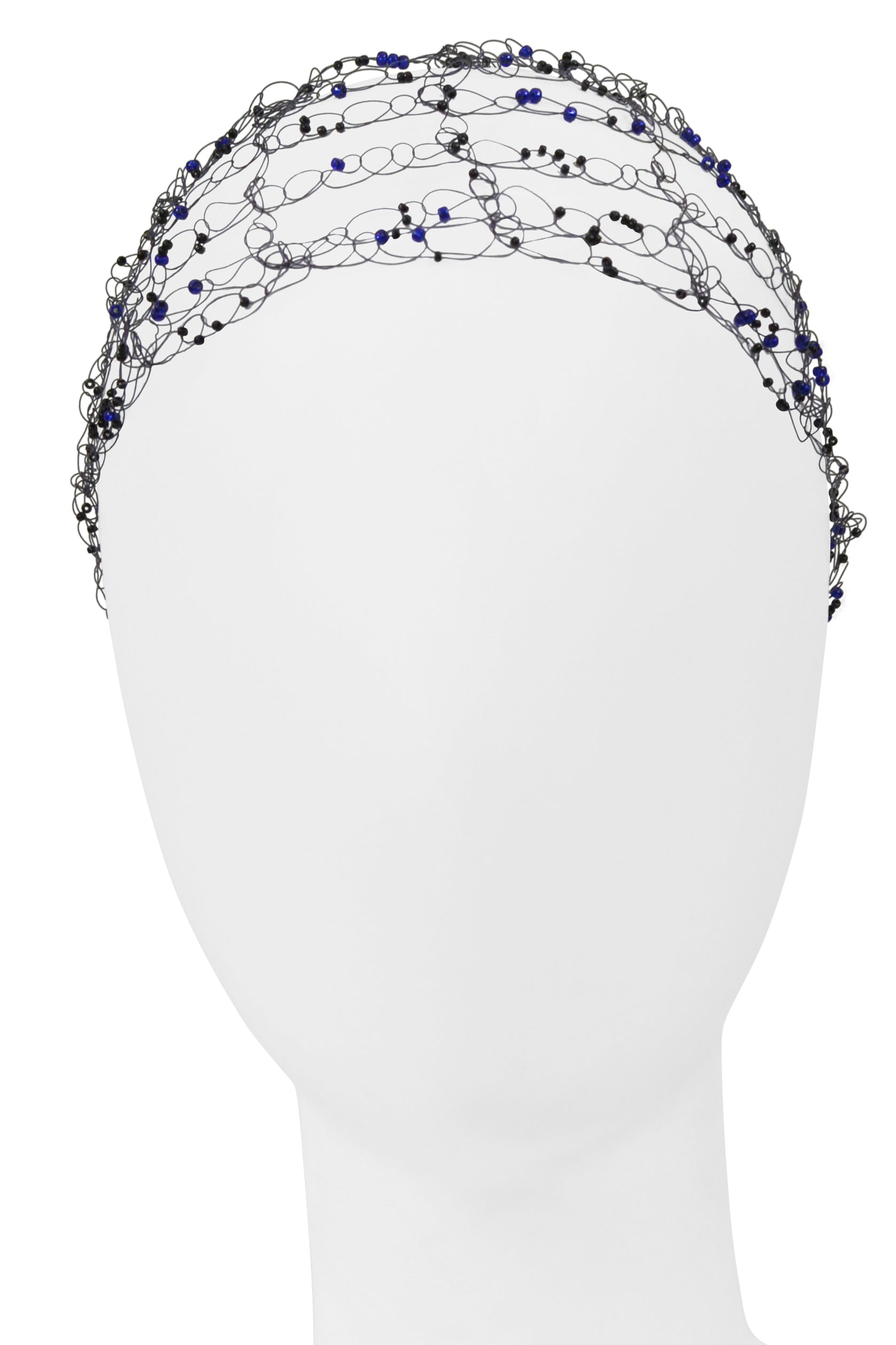 ISSEY MIYAKE BLACK HAIRNET WITH BLUE BEADS