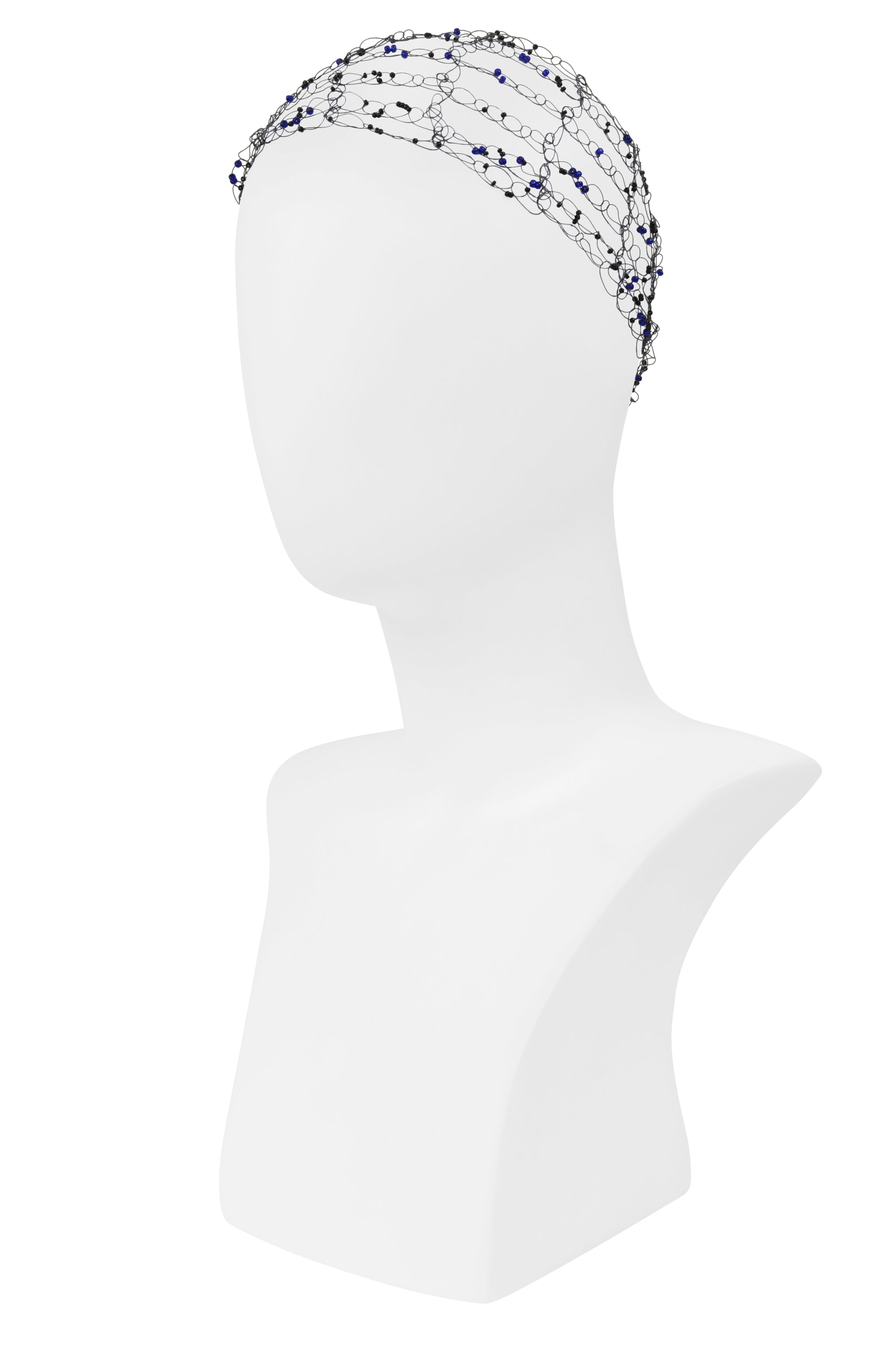 ISSEY MIYAKE BLACK HAIRNET WITH BLUE BEADS