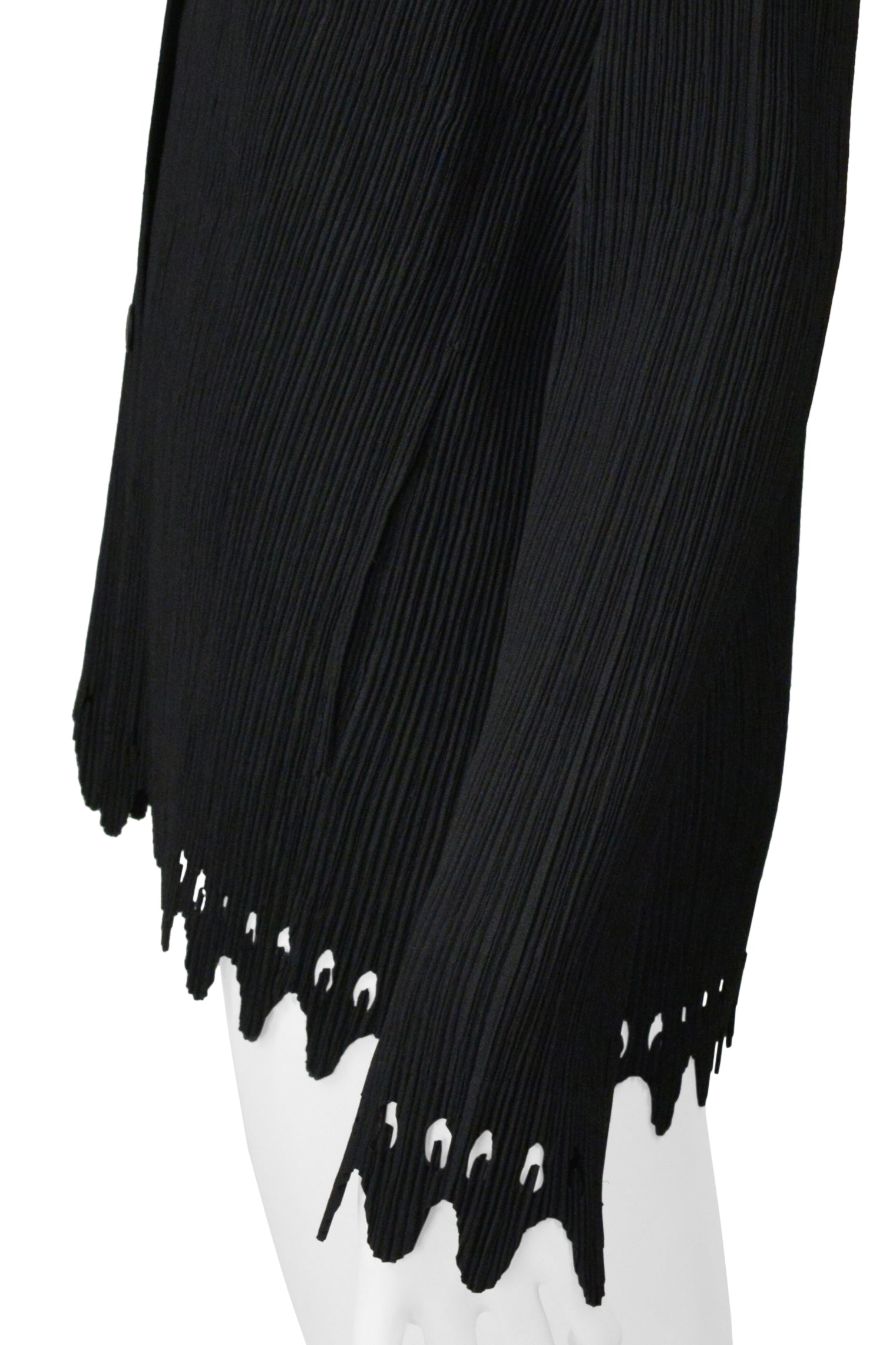 ISSEY MIYAKE BLACK PLEATED THREE BUTTON JACKET WITH LASER CUT HEM & CUFFS
