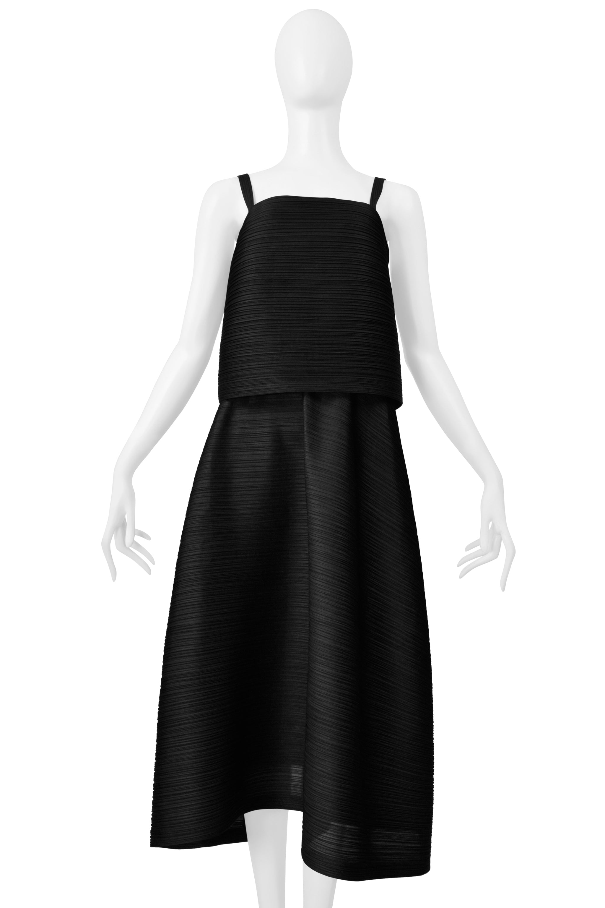 ISSEY MIYAKE PLEATS PLEASE BLACK PLEATED CONCEPT CAMISOLE TOP AND SKIRT ENSEMBLE