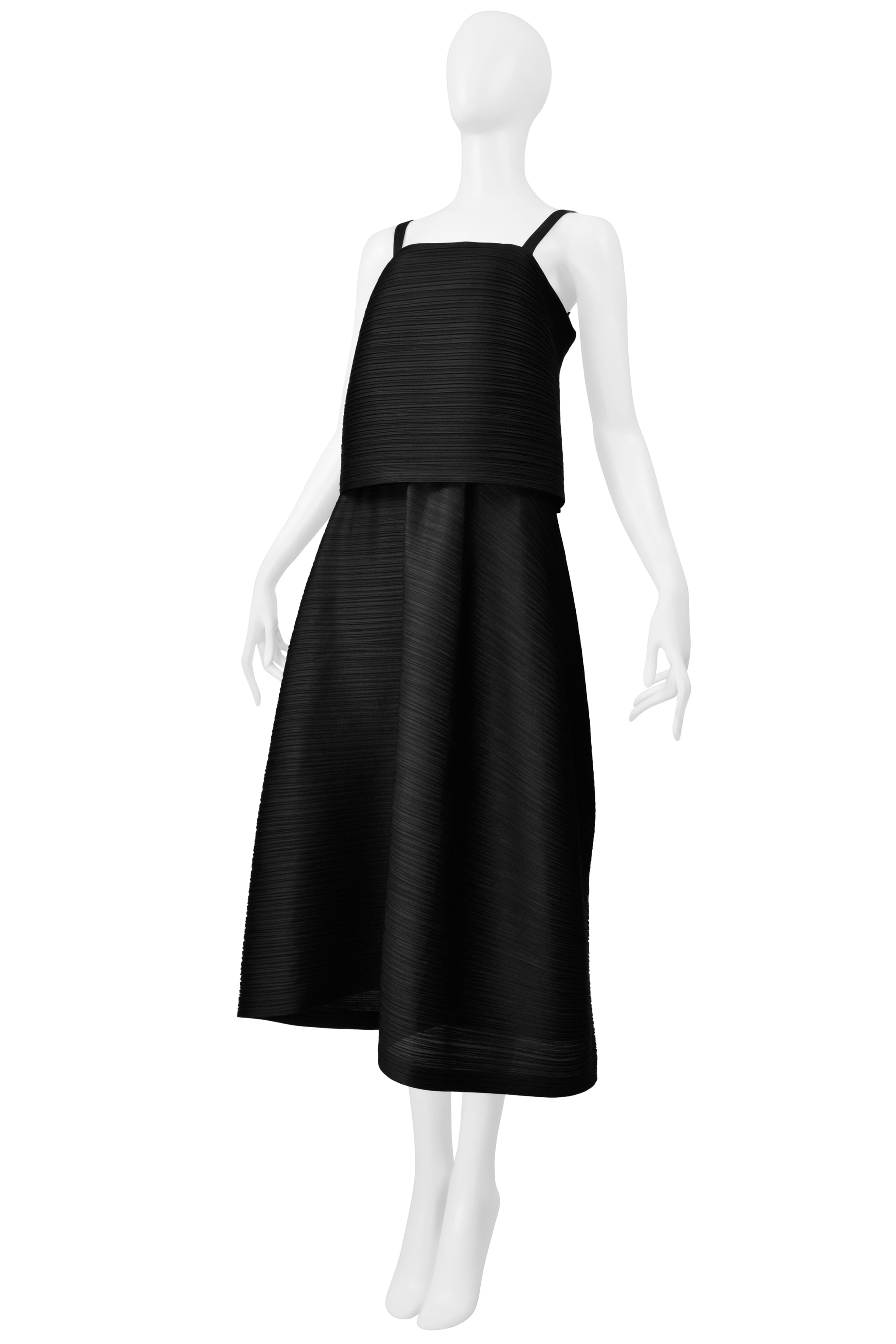ISSEY MIYAKE PLEATS PLEASE BLACK PLEATED CONCEPT CAMISOLE TOP AND SKIRT ENSEMBLE