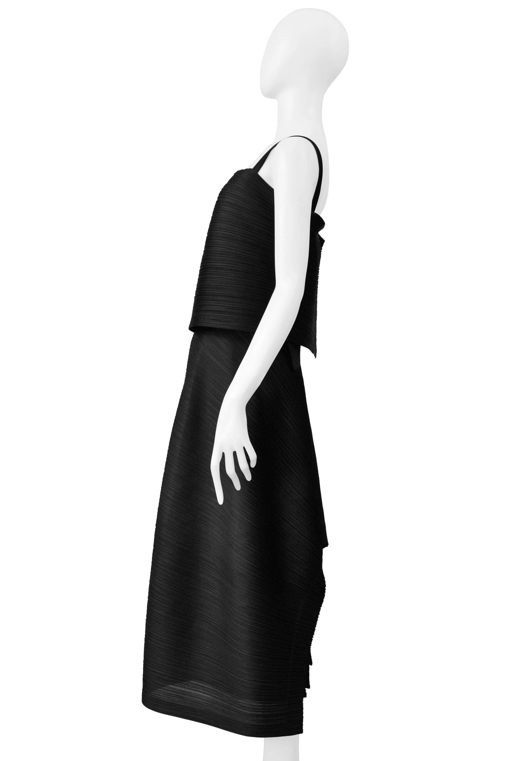 ISSEY MIYAKE PLEATS PLEASE BLACK PLEATED CONCEPT CAMISOLE TOP AND SKIRT ENSEMBLE