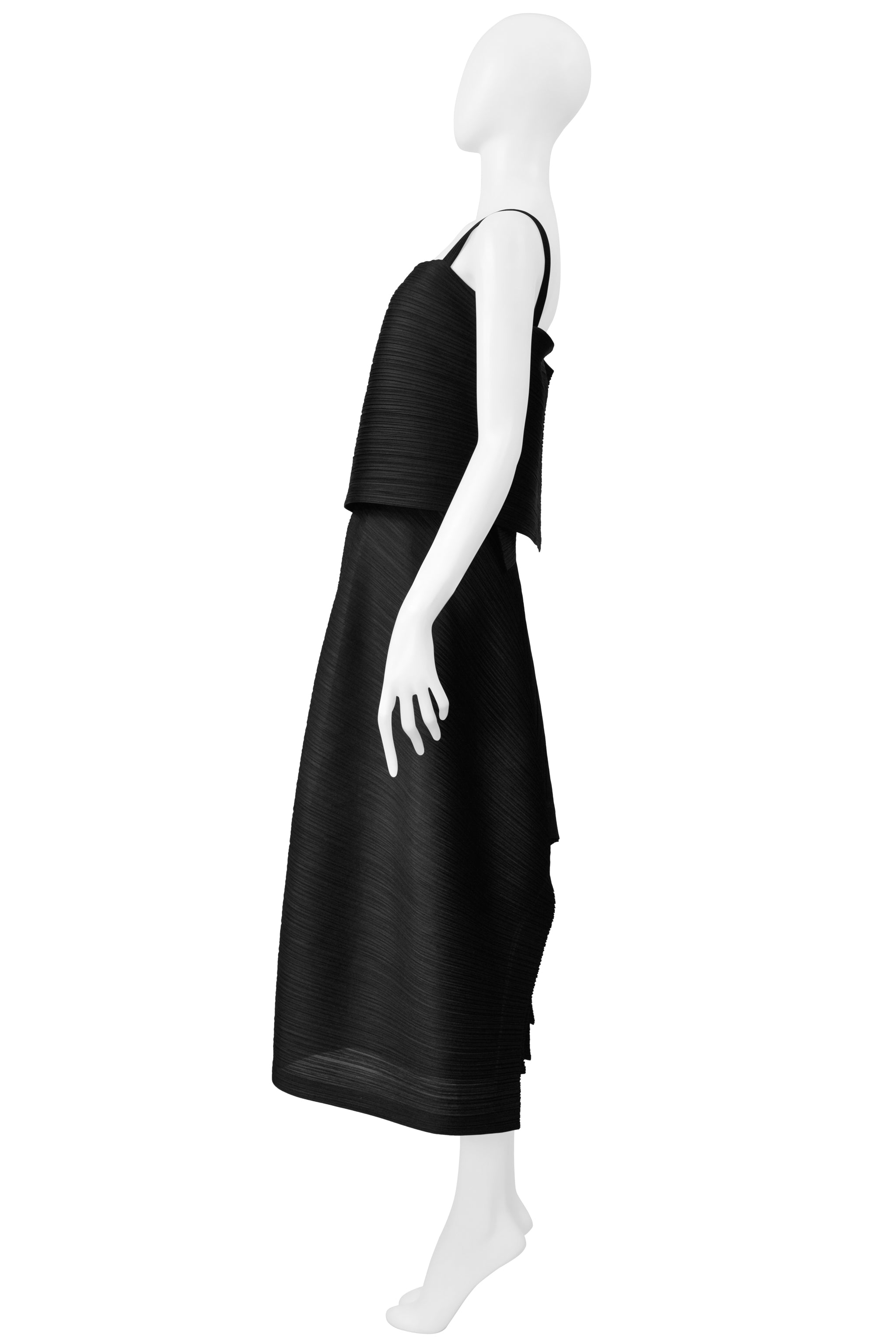ISSEY MIYAKE PLEATS PLEASE BLACK PLEATED CONCEPT CAMISOLE TOP AND SKIRT ENSEMBLE