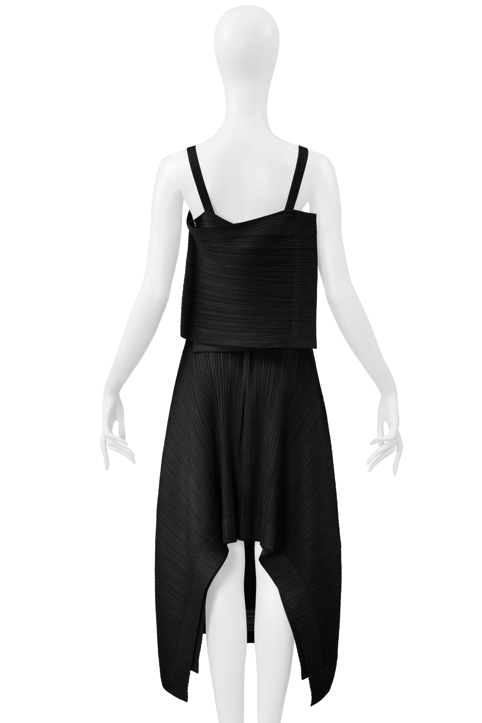 ISSEY MIYAKE PLEATS PLEASE BLACK PLEATED CONCEPT CAMISOLE TOP AND SKIRT ENSEMBLE