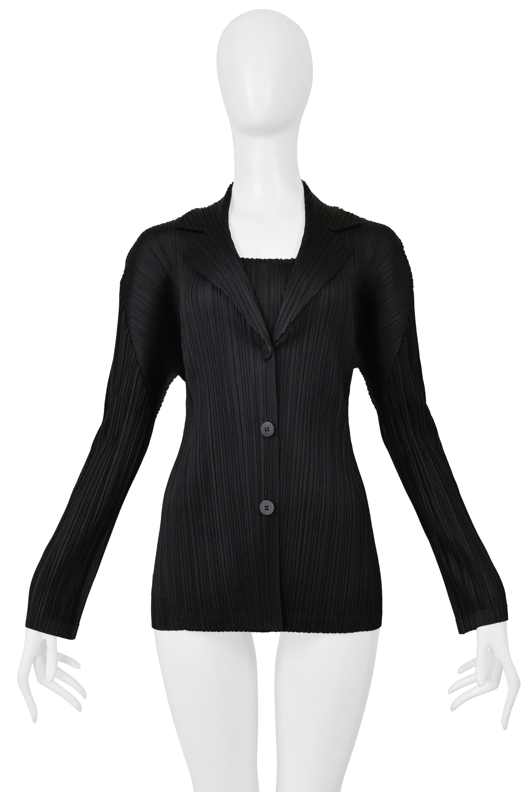 ISSEY MIYAKE PLEATS PLEASE BLACK PLEATED TWO-IN-ONE CAMISOLE AND JACKET