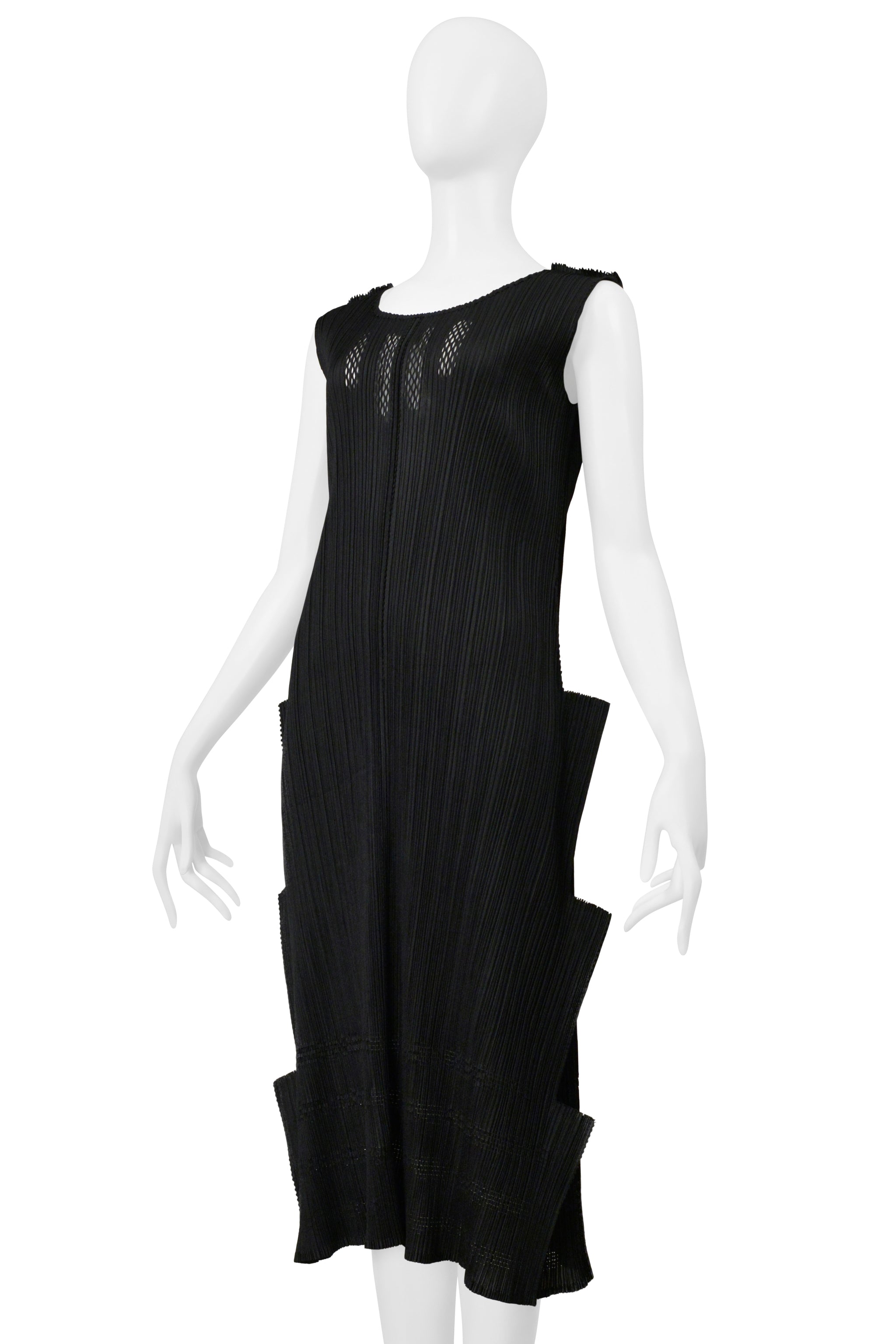 ISSEY MIYAKE PLEATS PLEASE BLACK "STAIRCASE" PLEATS DRESS WITH LASER CUT DETAILS