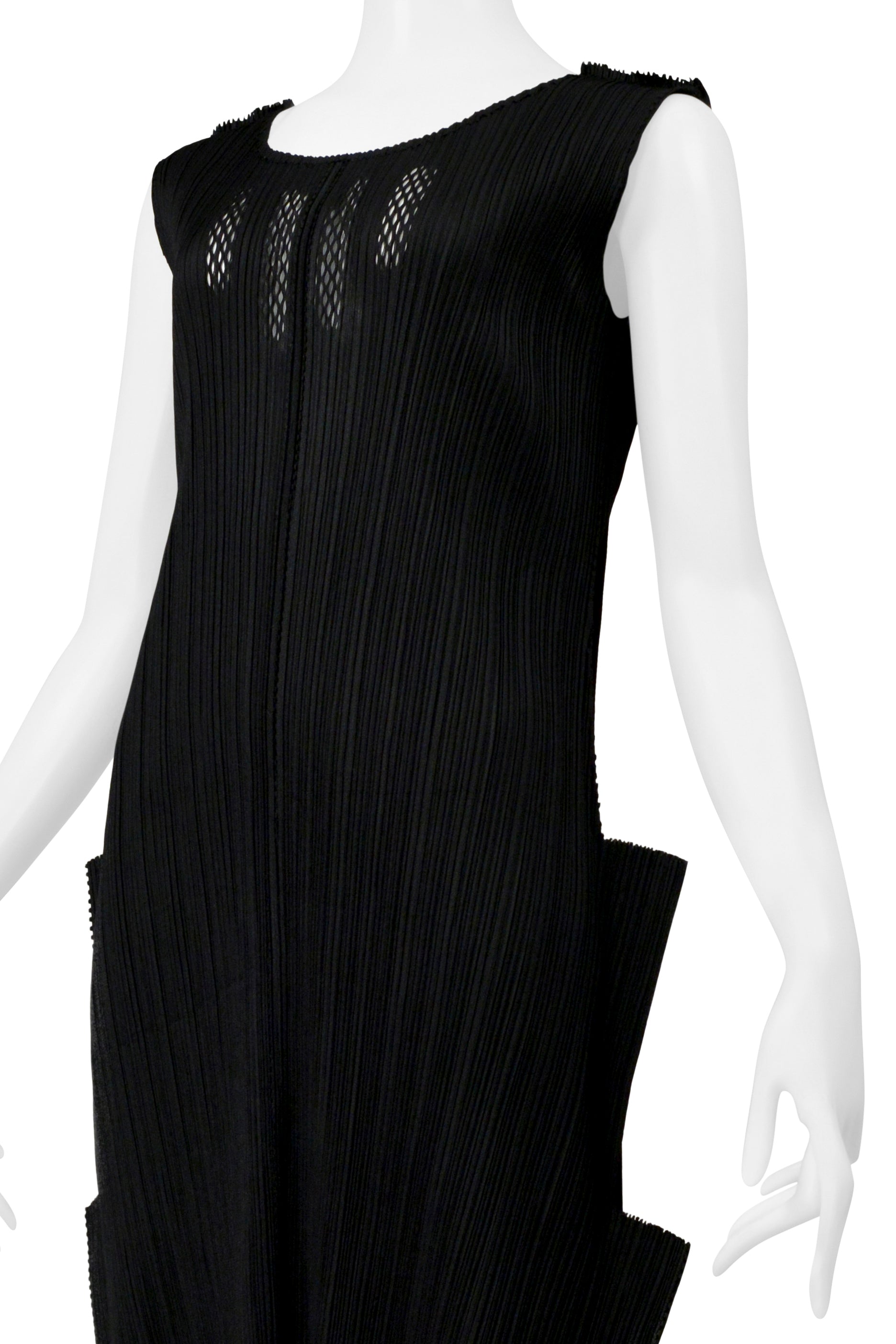 ISSEY MIYAKE PLEATS PLEASE BLACK "STAIRCASE" PLEATS DRESS WITH LASER CUT DETAILS