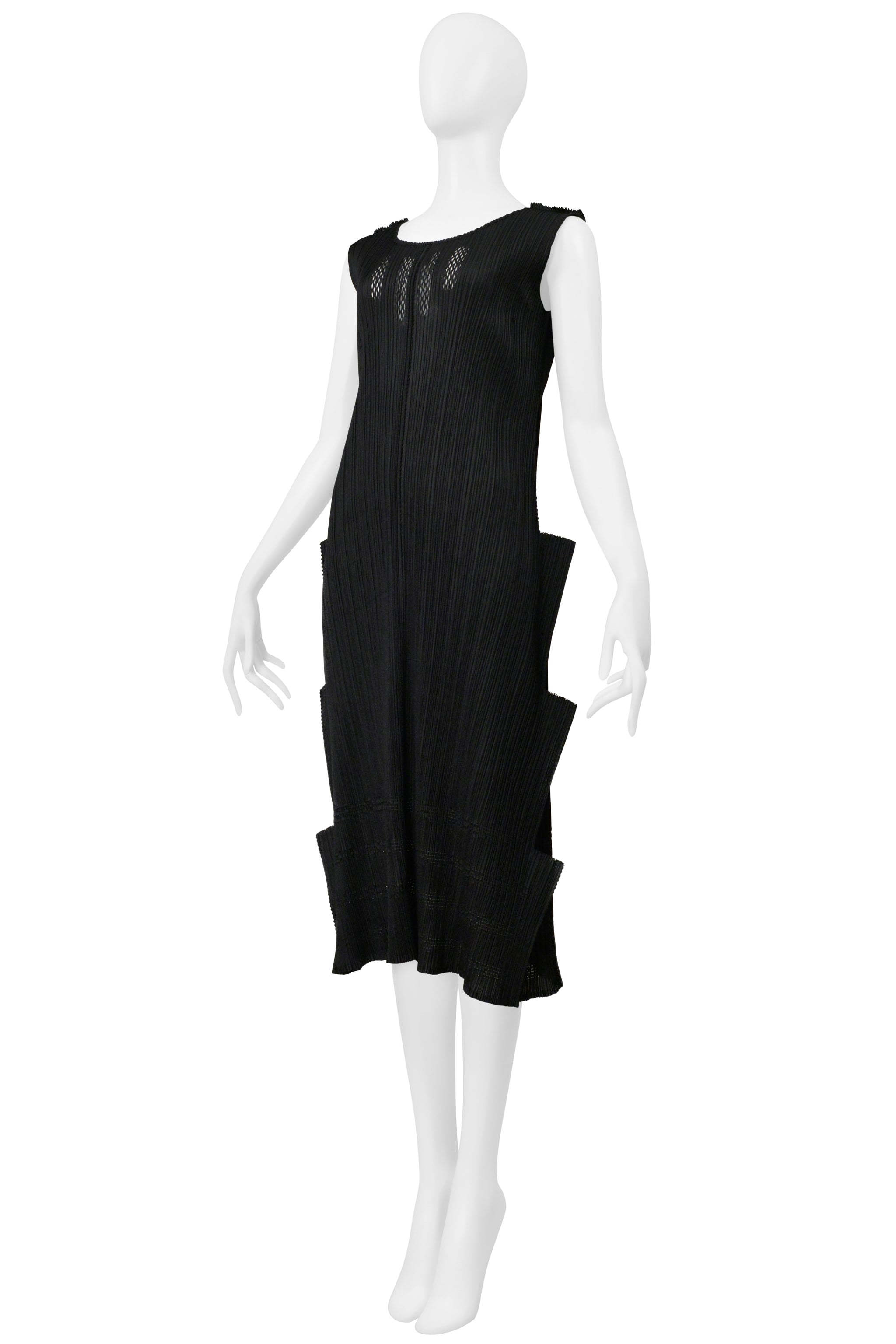 ISSEY MIYAKE PLEATS PLEASE BLACK "STAIRCASE" PLEATS DRESS WITH LASER CUT DETAILS