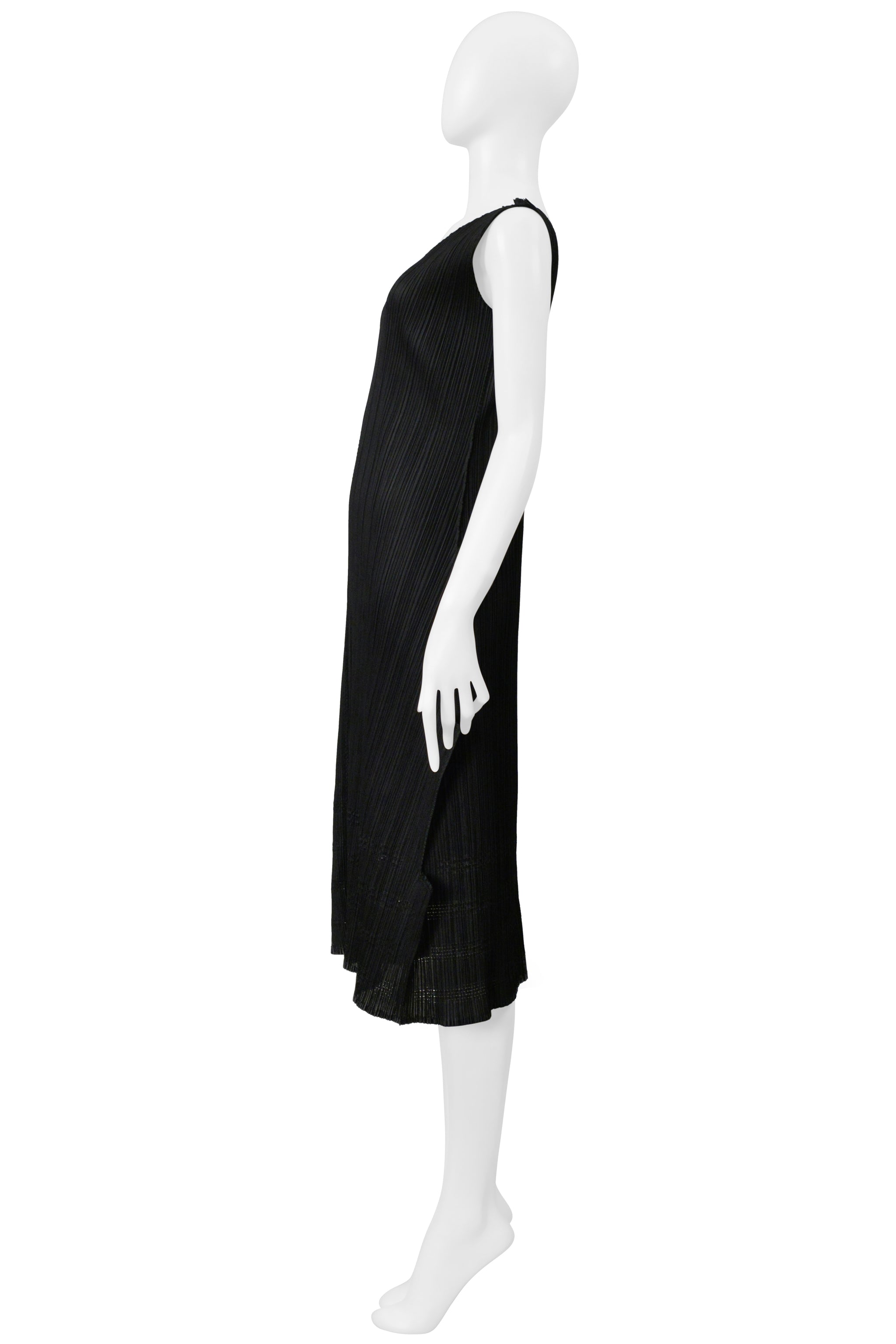 ISSEY MIYAKE PLEATS PLEASE BLACK "STAIRCASE" PLEATS DRESS WITH LASER CUT DETAILS