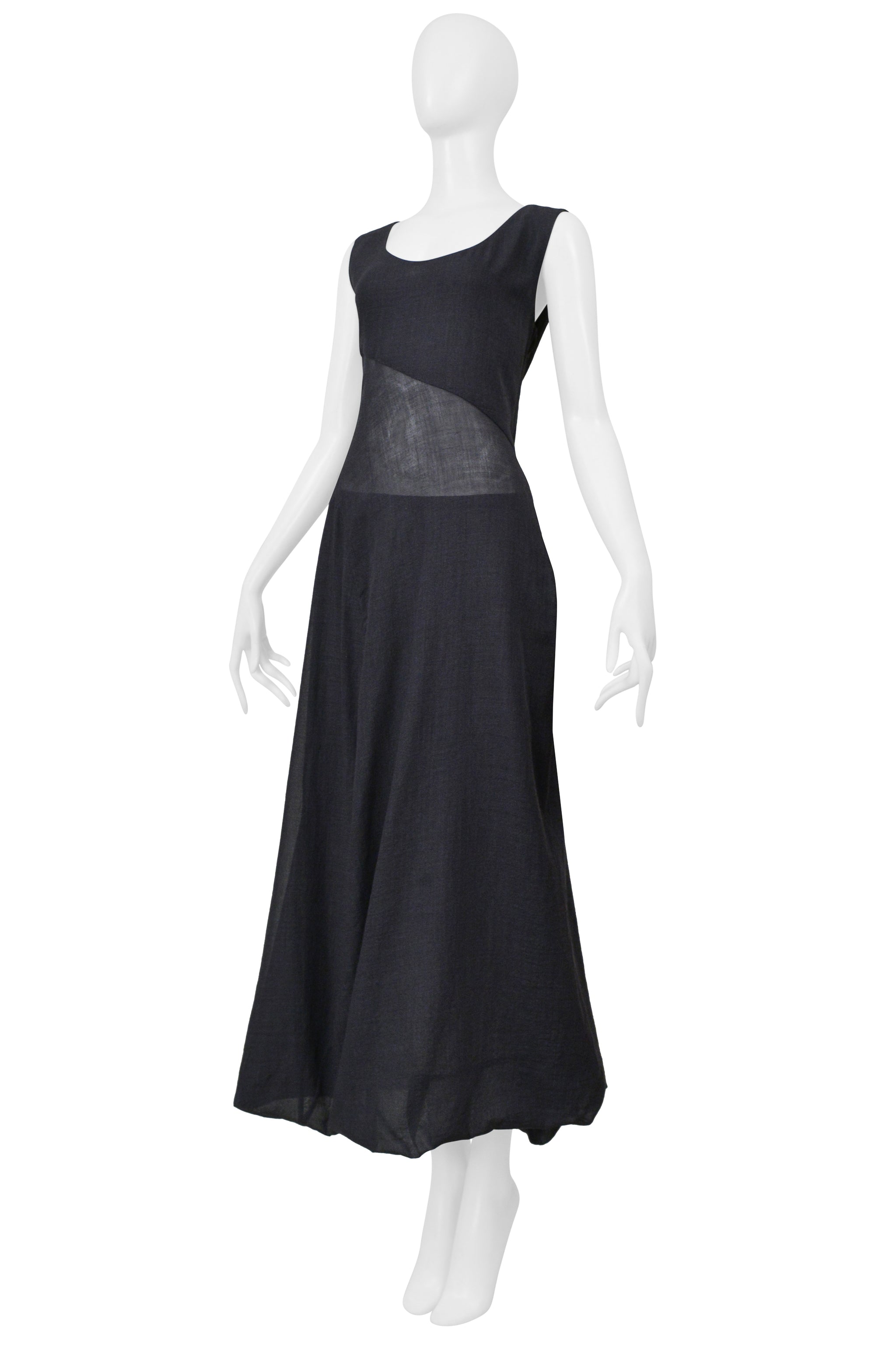 ISSEY MIYAKE DARK GRAY SHEER LINEN DRESS WITH DOUBLE SKIRT 1999