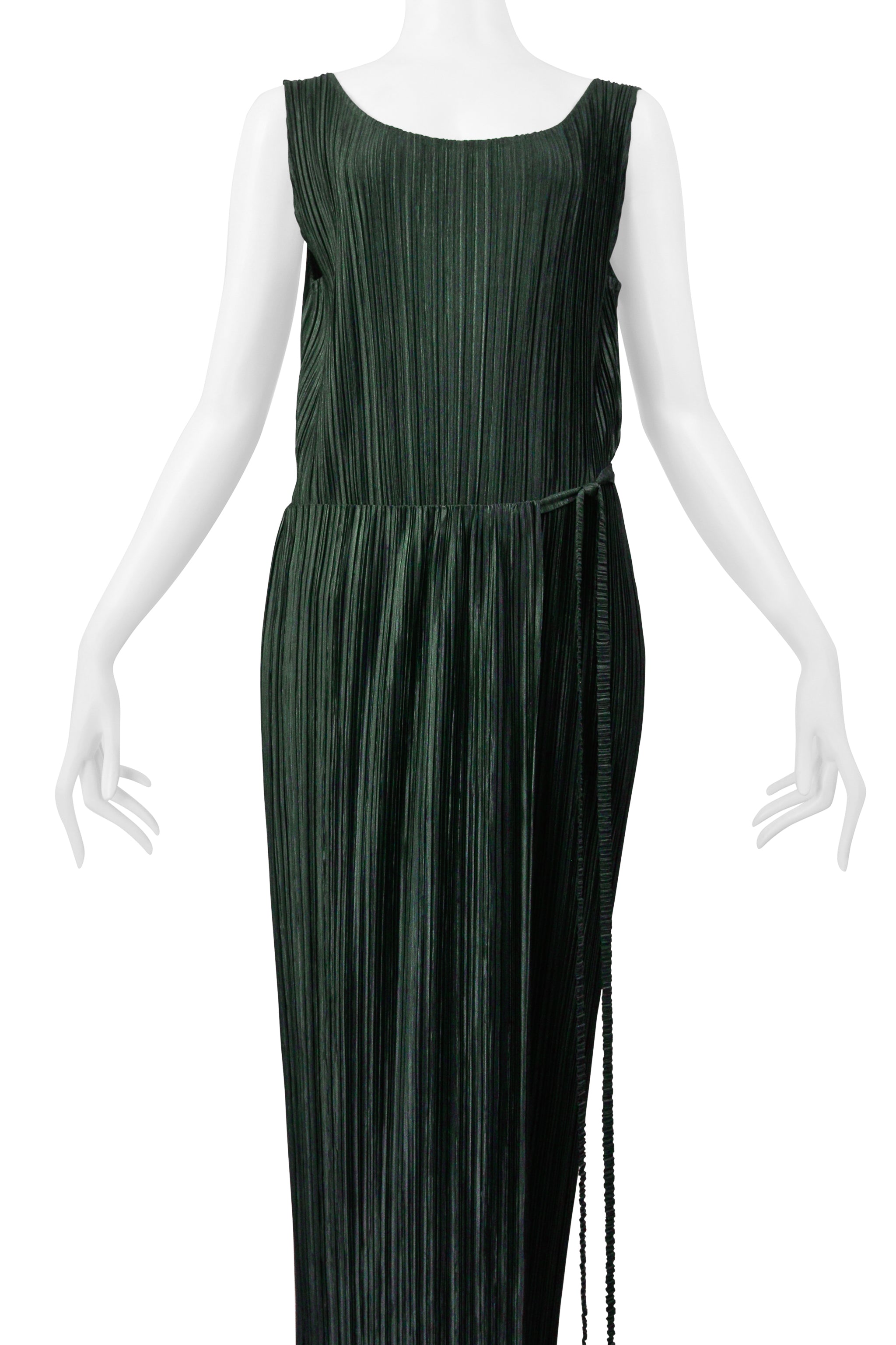 ISSEY MIYAKE MOSS GREEN PLEATED DRESS WITH WRAP SKIRT SS 1999