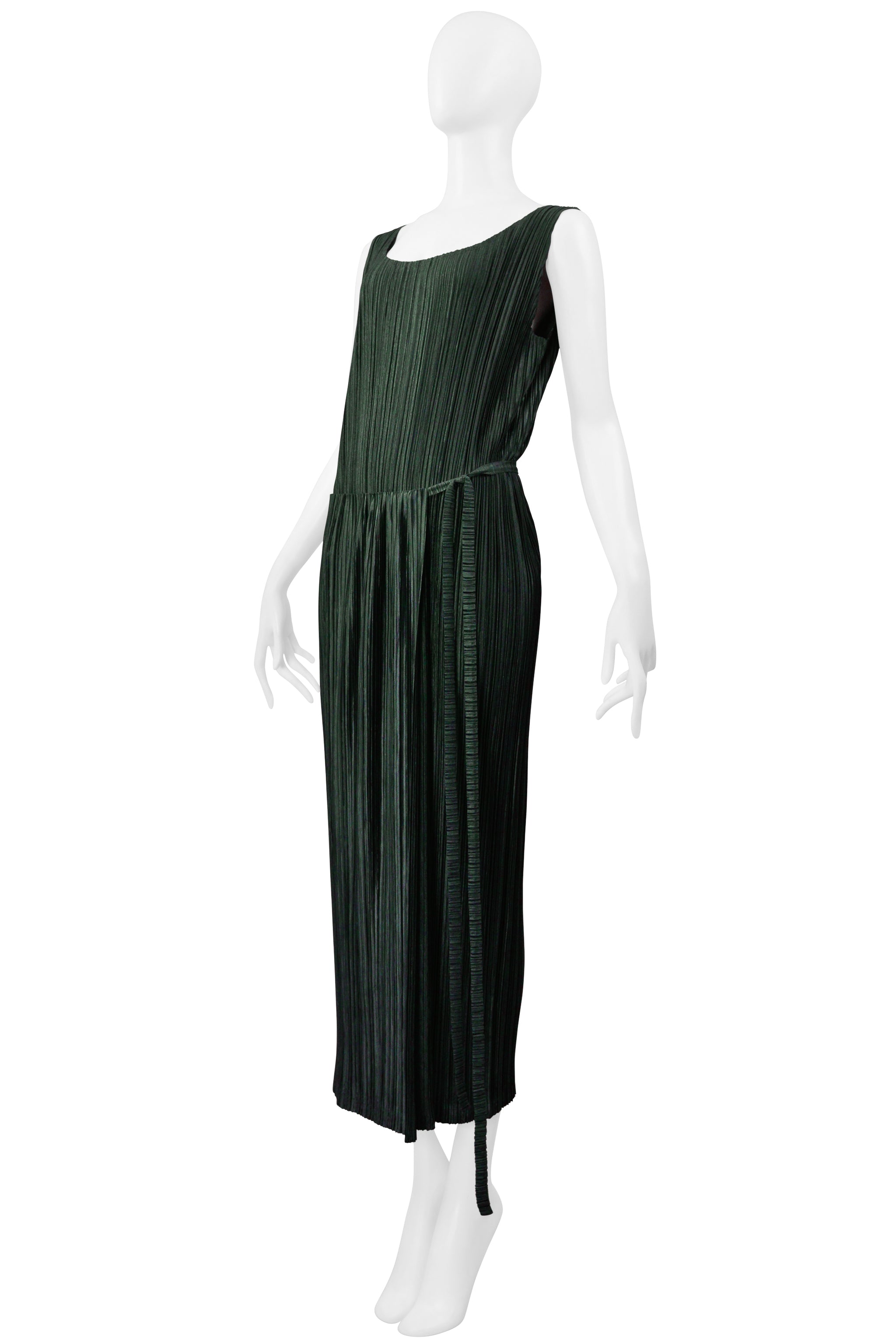 ISSEY MIYAKE MOSS GREEN PLEATED DRESS WITH WRAP SKIRT SS 1999
