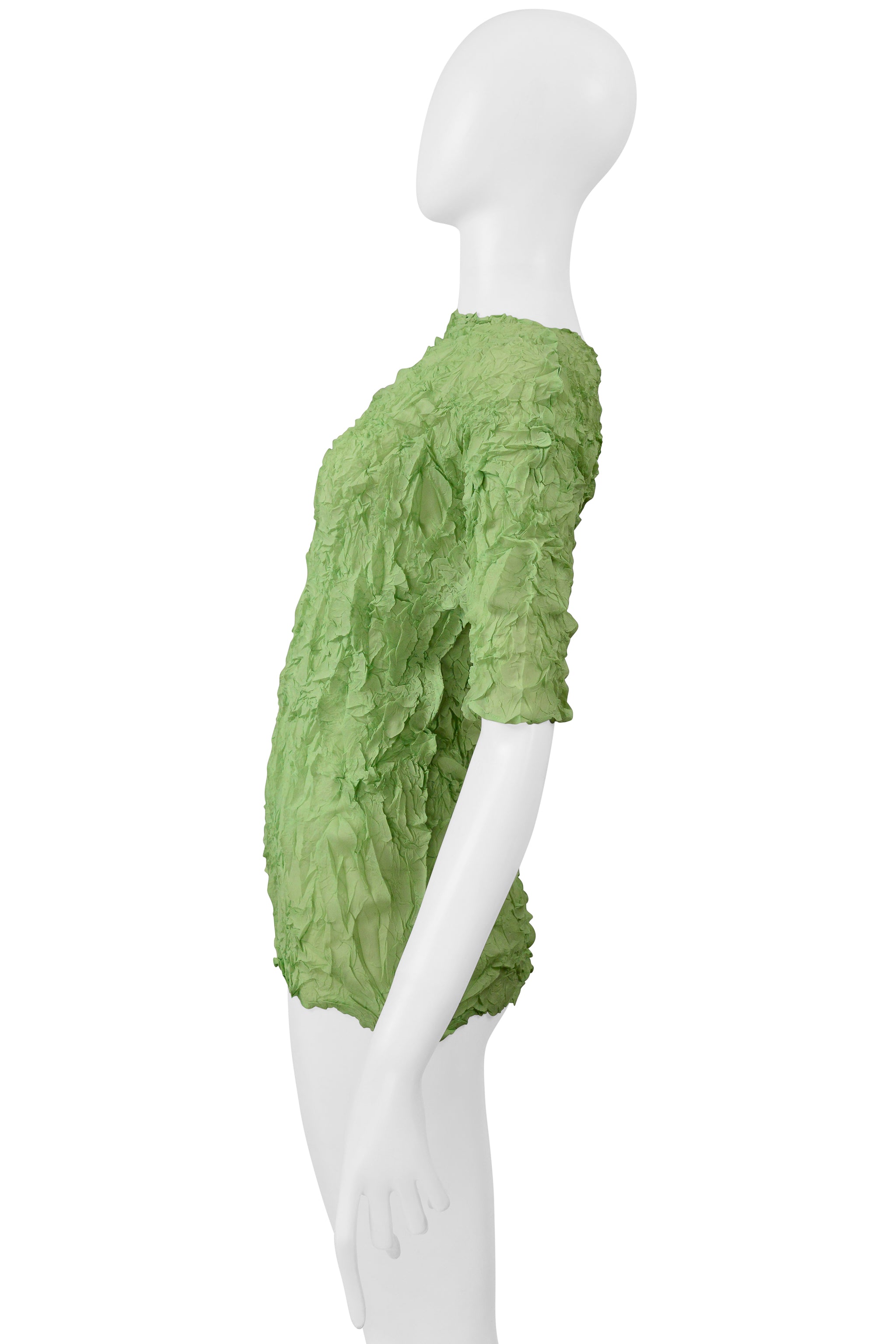 ISSEY MIYAKE GREEN CRUSHED PLEATED TOP SS 2000