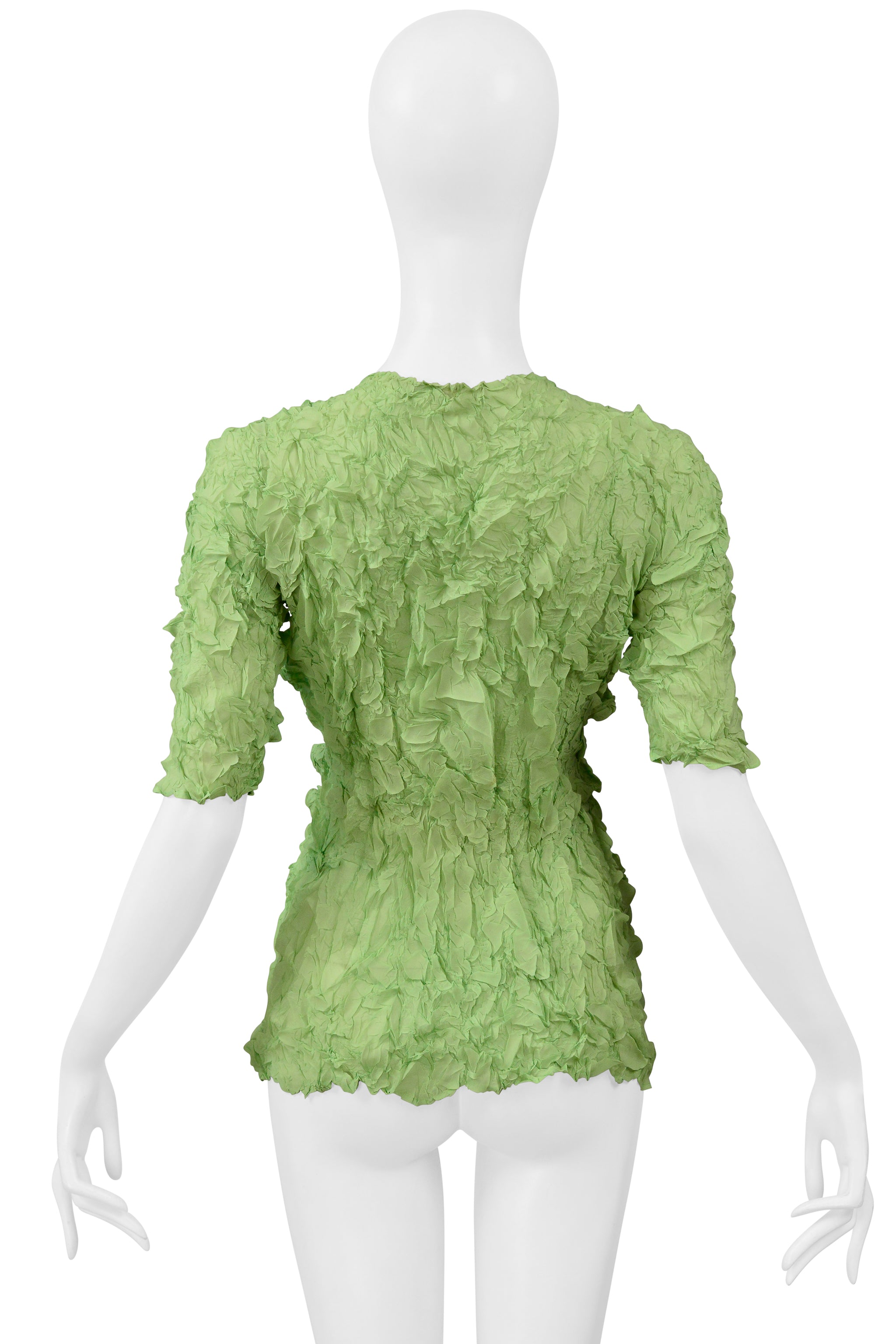 ISSEY MIYAKE GREEN CRUSHED PLEATED TOP SS 2000
