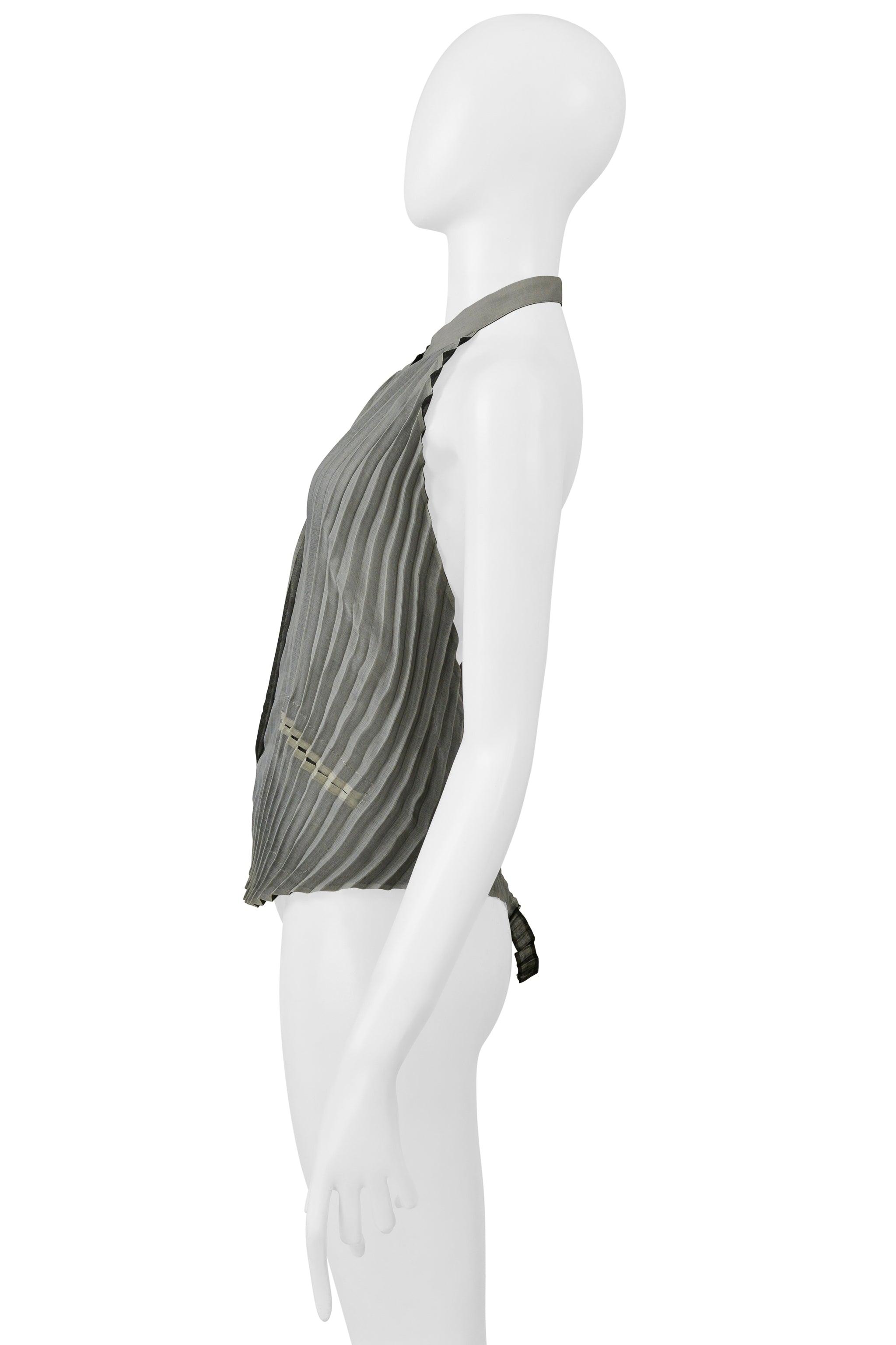 ISSEY MIYAKE PEARL GRAY PLEATED HALTER TOP WITH OPEN BACK SS 2000