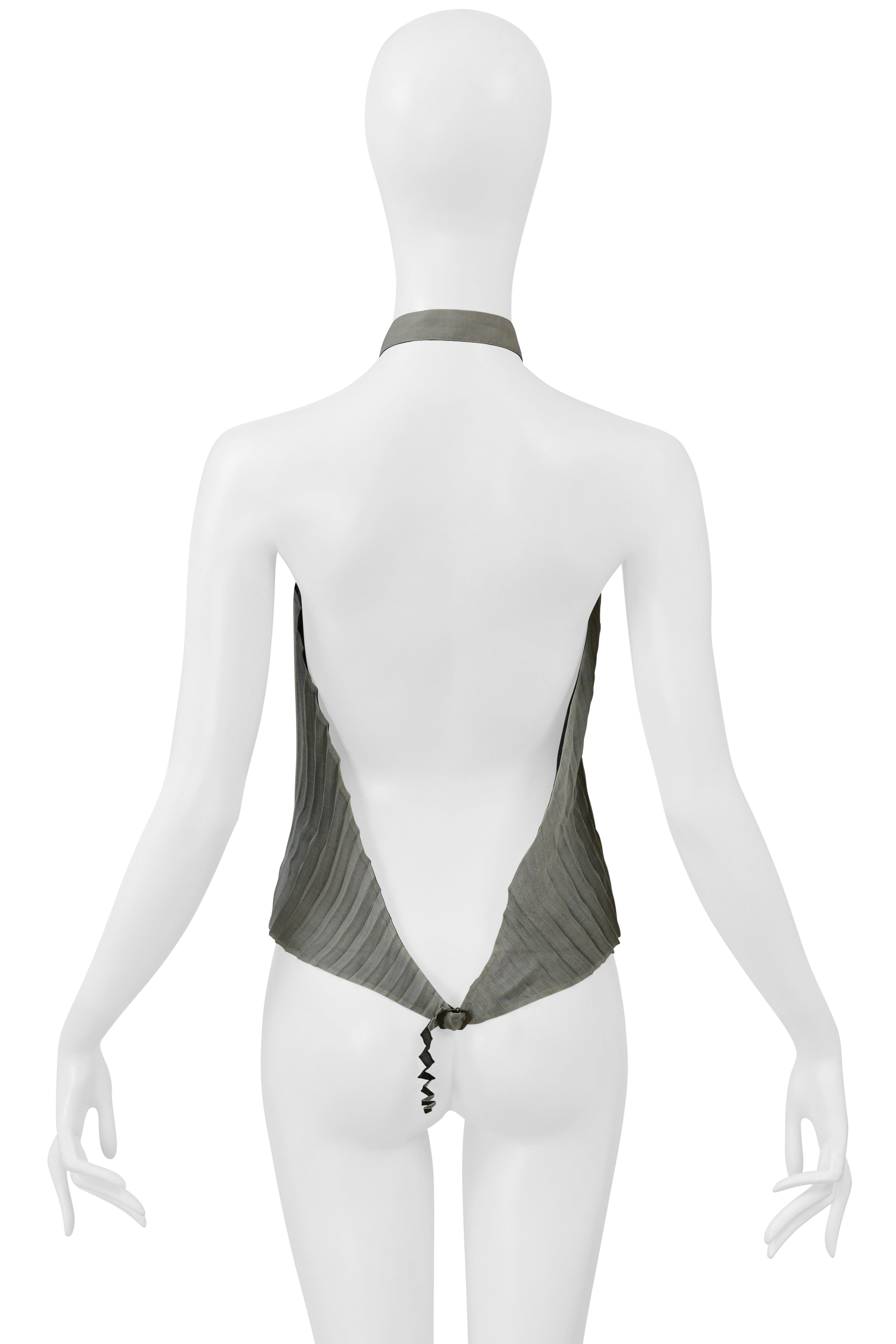 ISSEY MIYAKE PEARL GRAY PLEATED HALTER TOP WITH OPEN BACK SS 2000