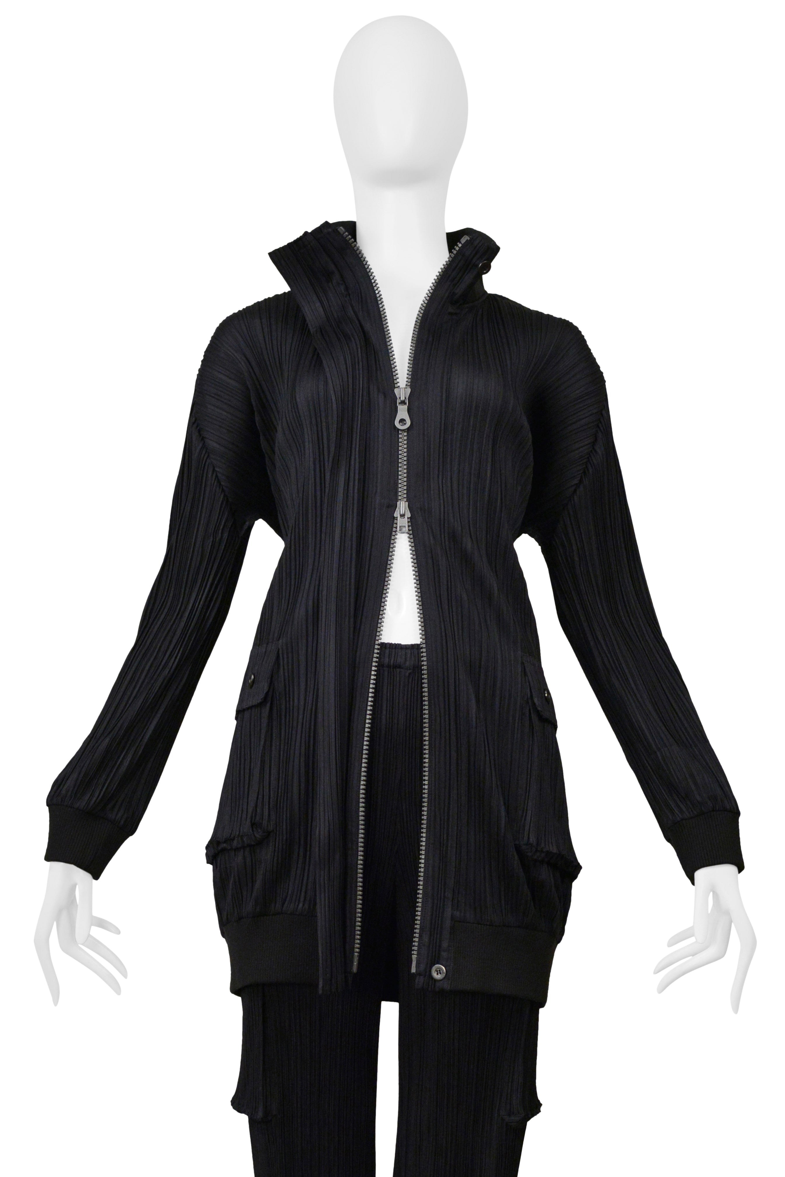 ISSEY MIYAKE BLACK PLEATED TRACK SUIT WITH LARGE POCKETS 2004