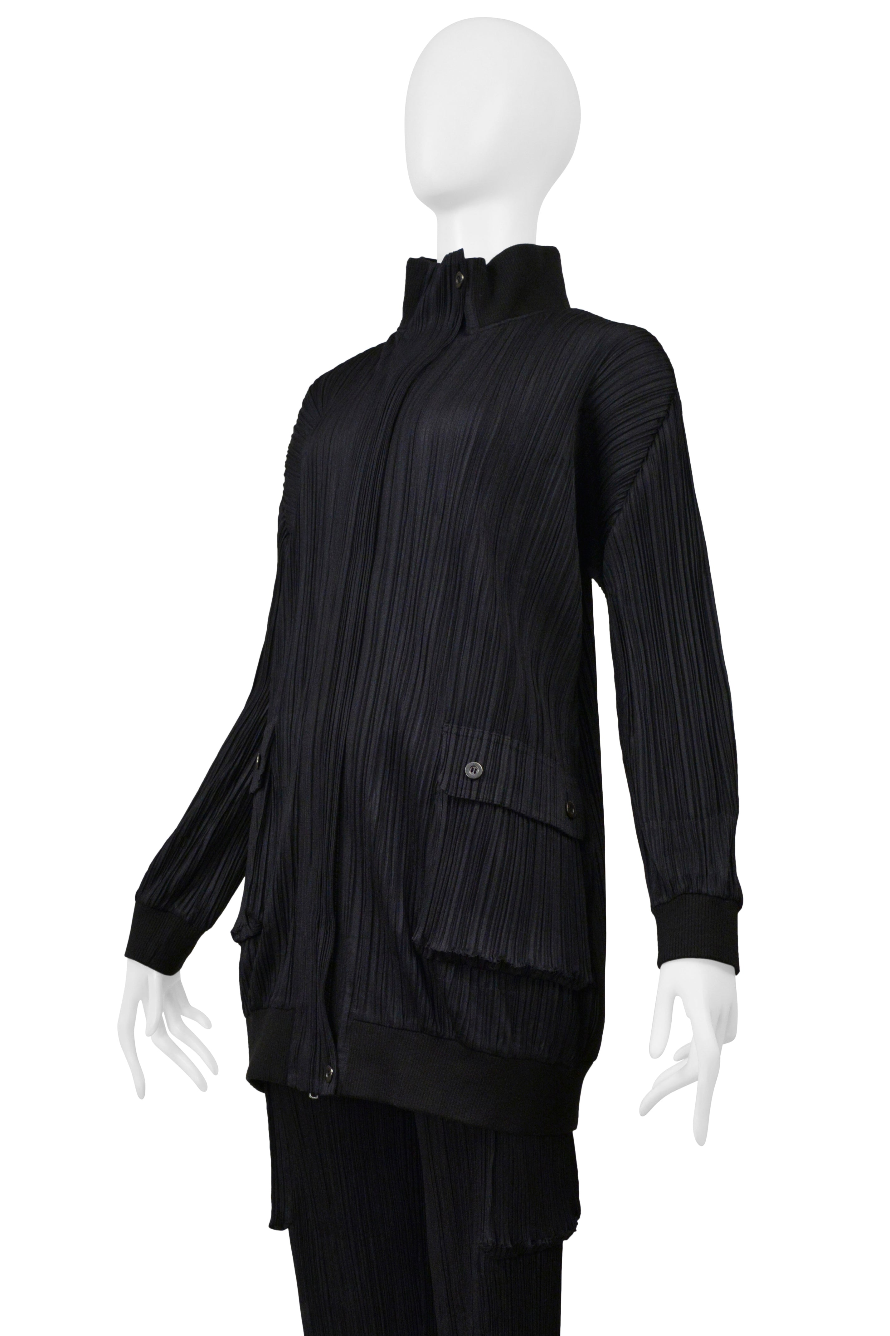 ISSEY MIYAKE BLACK PLEATED TRACK SUIT WITH LARGE POCKETS 2004