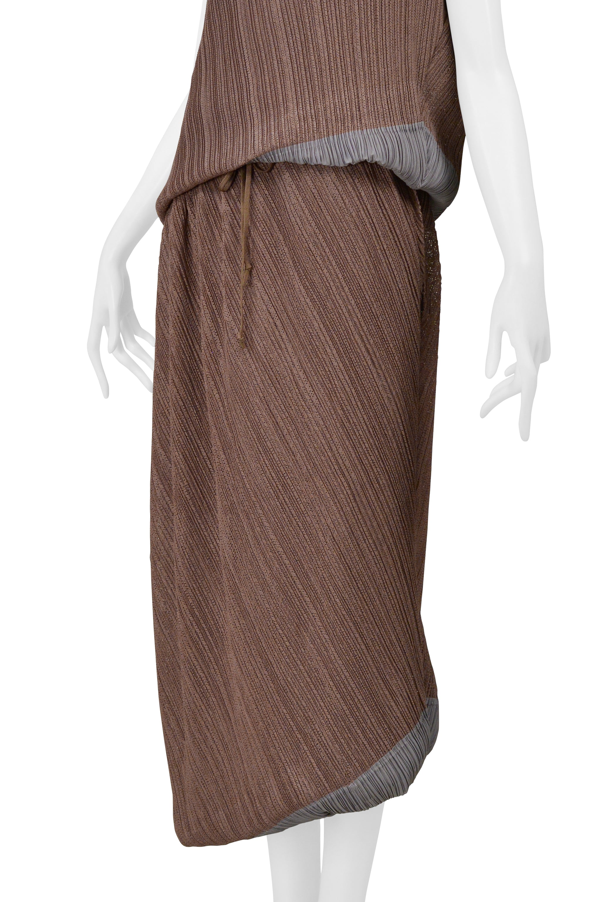 ISSEY MIYAKE TWO TONE BROWN AND GRAY DOUBLE TANK TOP AND SKIRT CIR. SS 2005