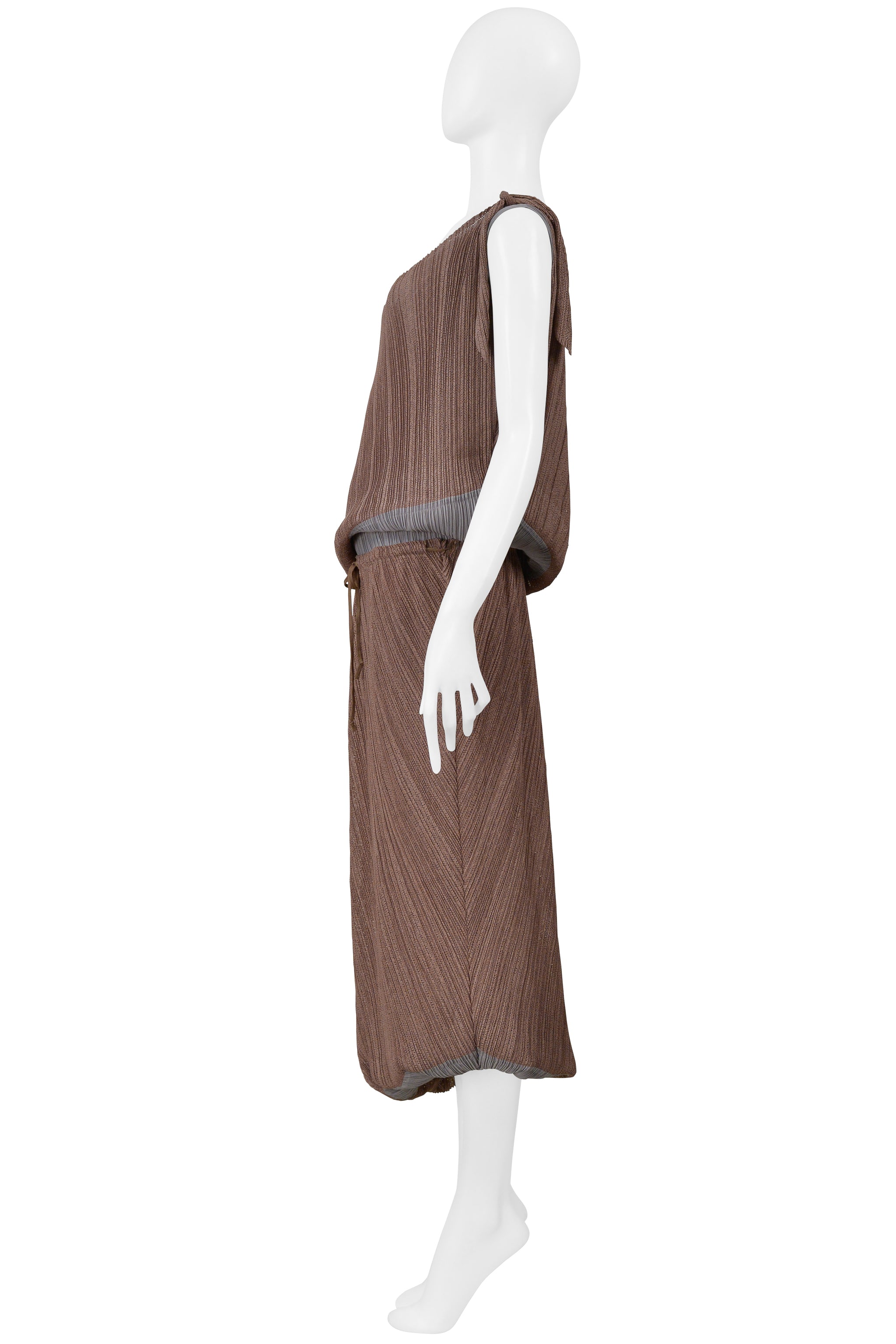 ISSEY MIYAKE TWO TONE BROWN AND GRAY DOUBLE TANK TOP AND SKIRT CIR. SS 2005