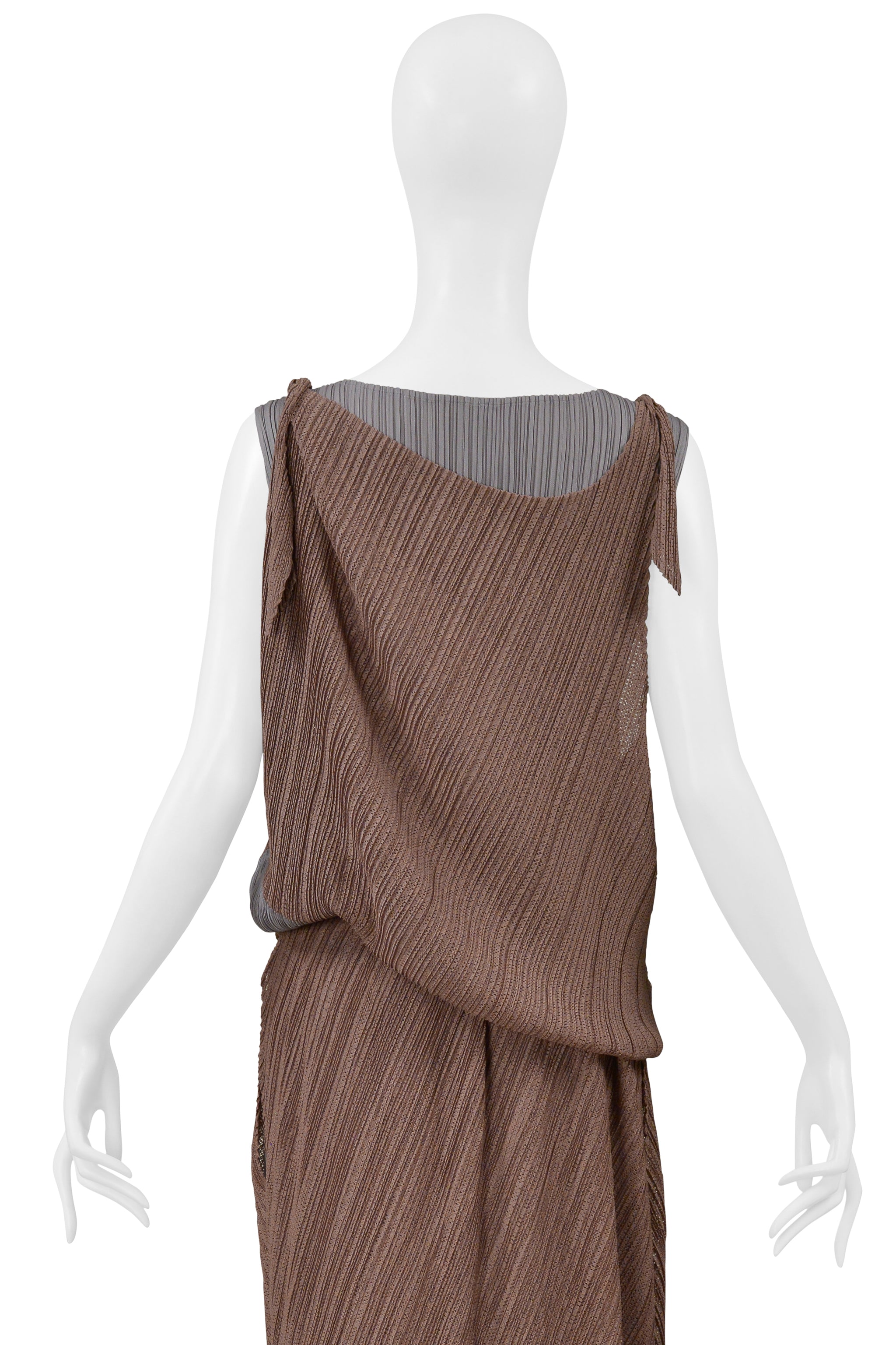 ISSEY MIYAKE TWO TONE BROWN AND GRAY DOUBLE TANK TOP AND SKIRT CIR. SS 2005