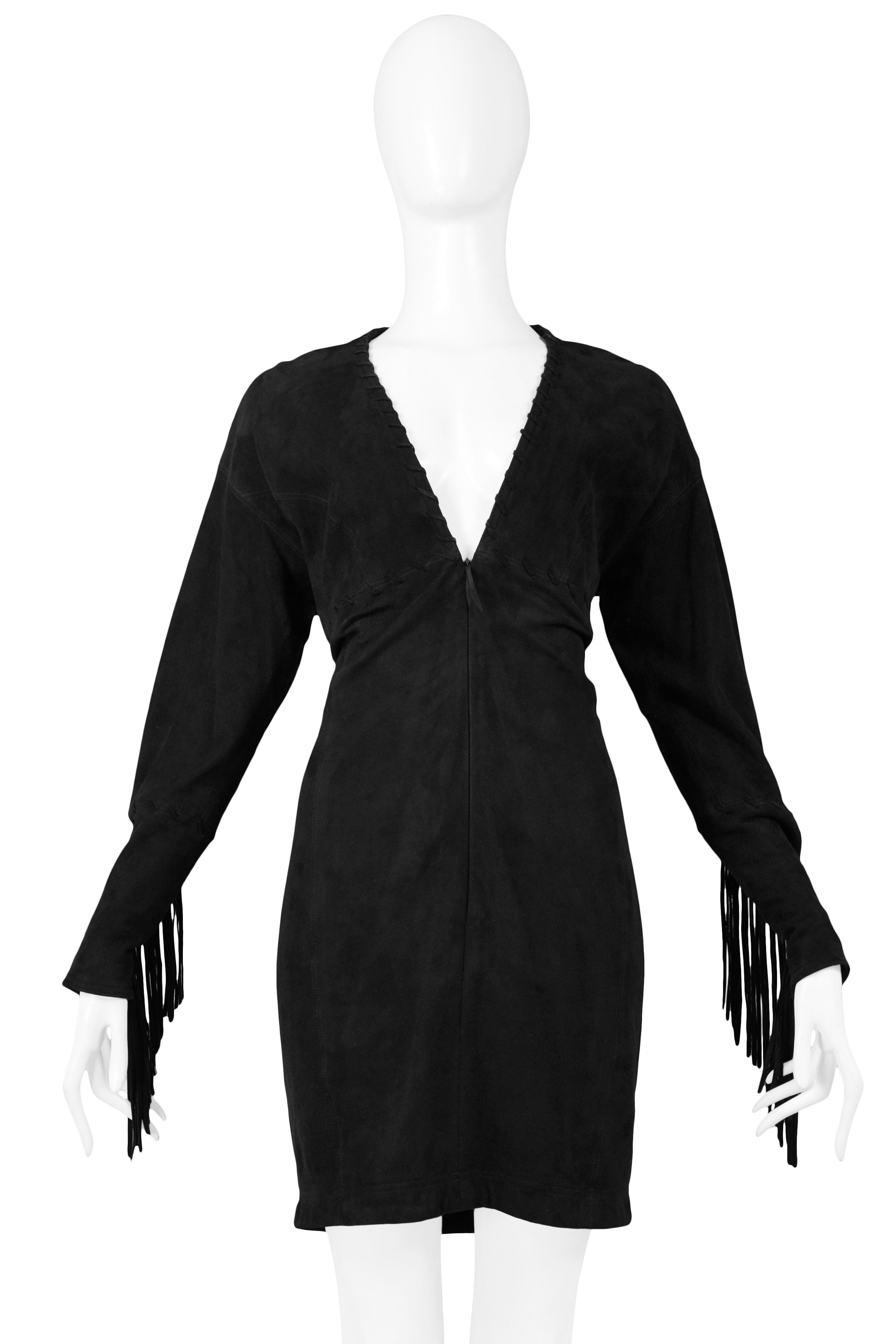 ISAAC MIZRAHI BLACK LEATHER SUEDE DRESS 1989