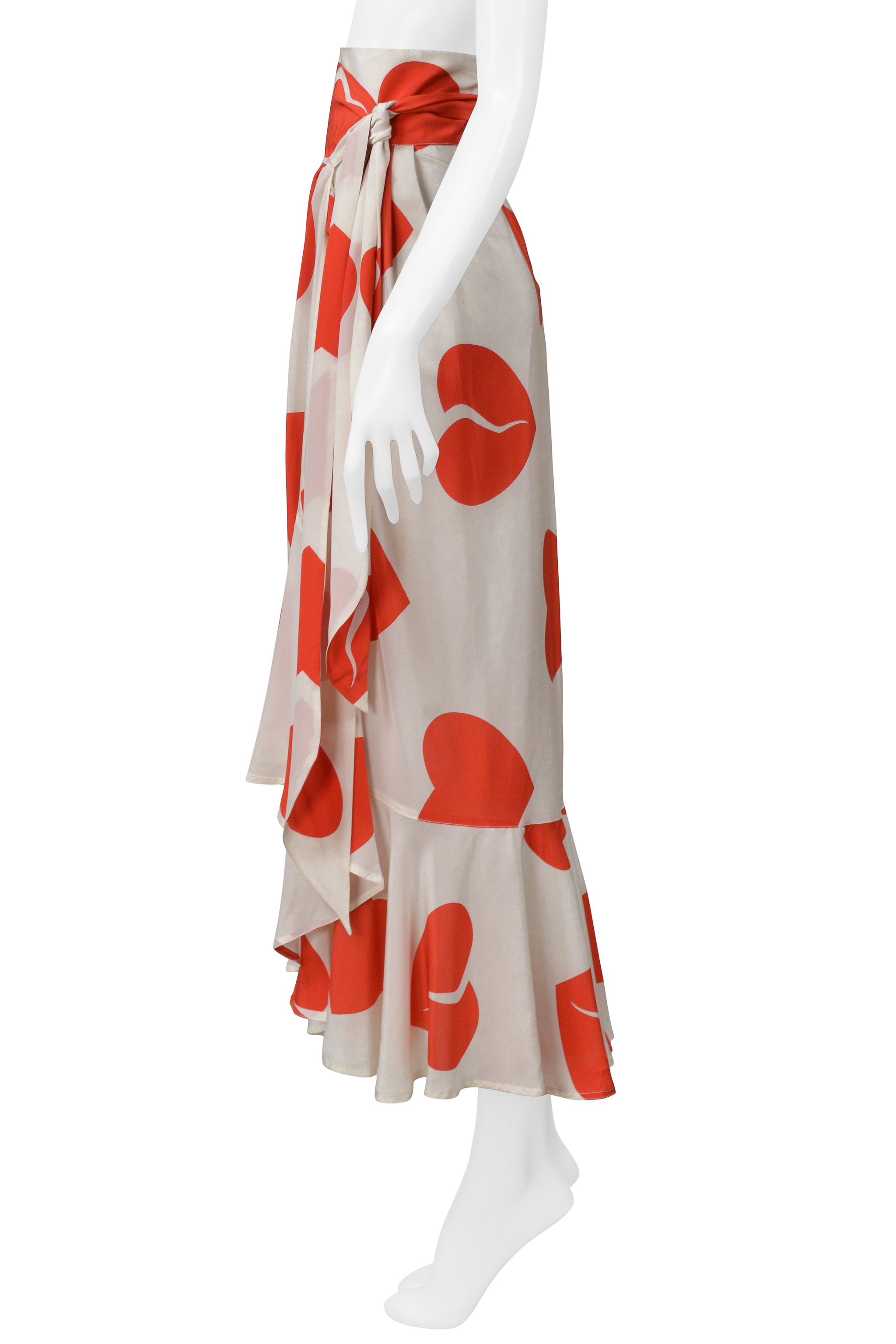 MOSCHINO WHITE WITH RED HEARTS RUFFLE SKIRT 1994