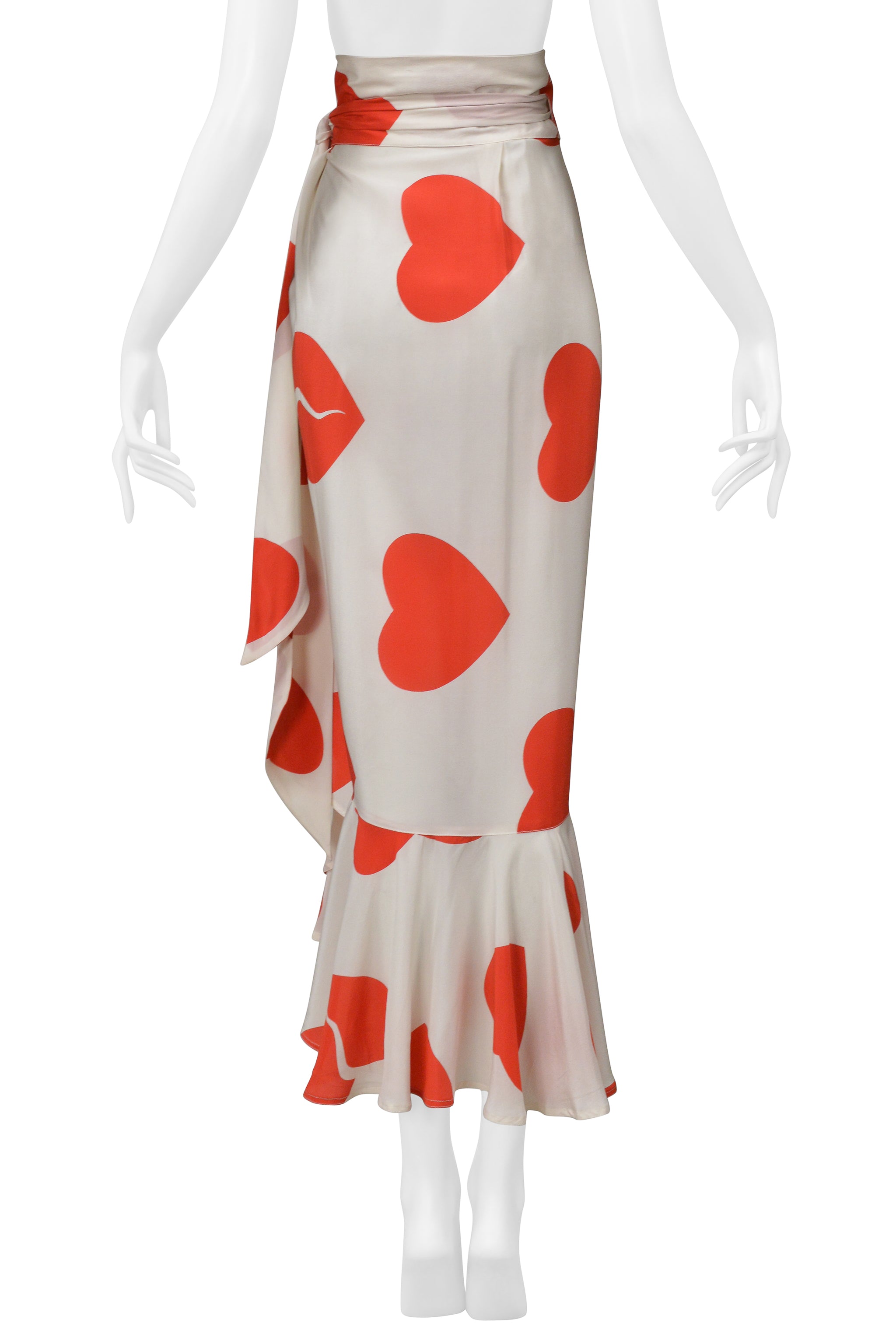MOSCHINO WHITE WITH RED HEARTS RUFFLE SKIRT 1994