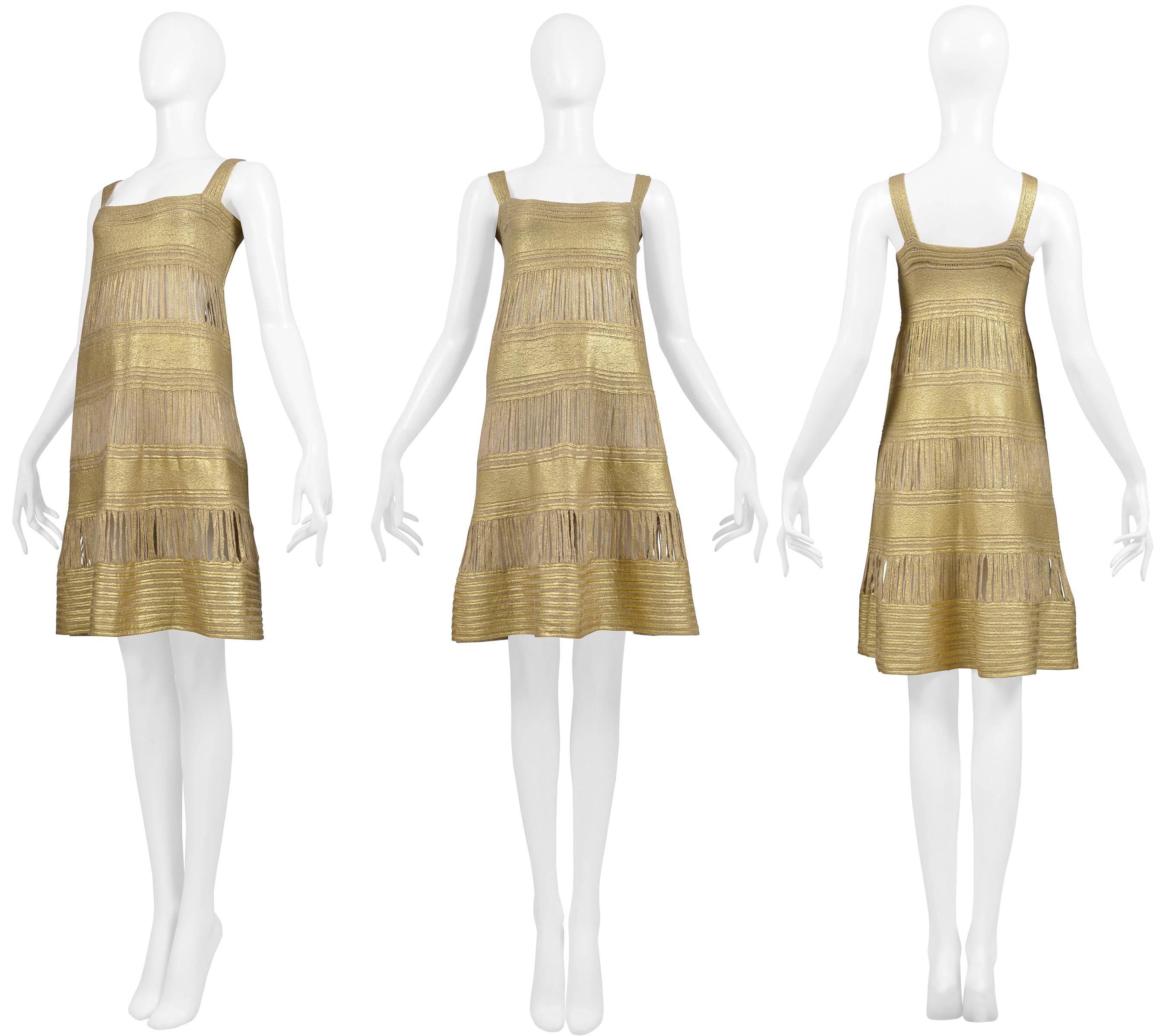 MOSCHINO GOLD PAINTED KNIT DRESS WITH FRINGE