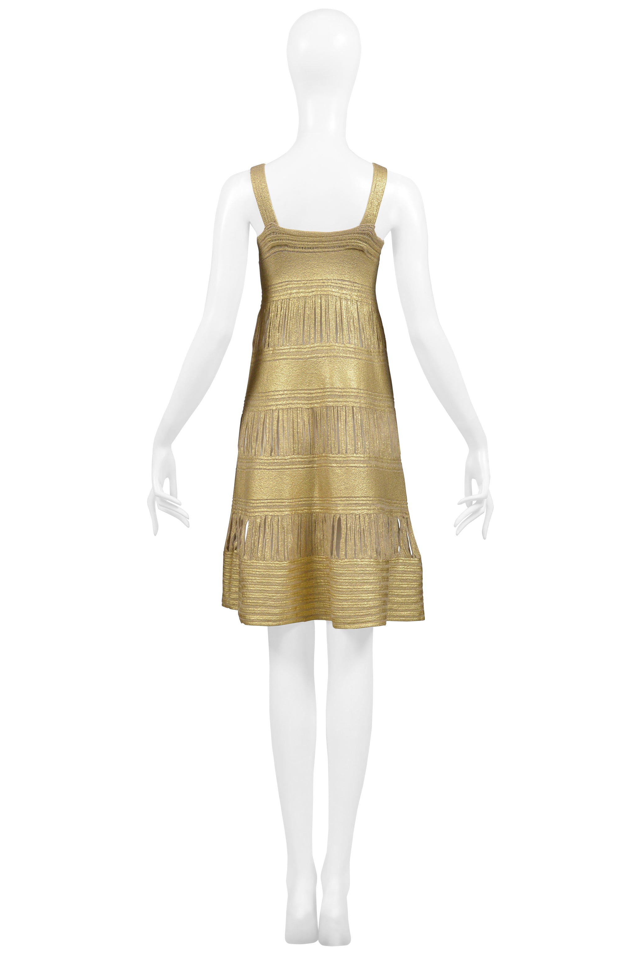 MOSCHINO GOLD PAINTED KNIT DRESS WITH FRINGE