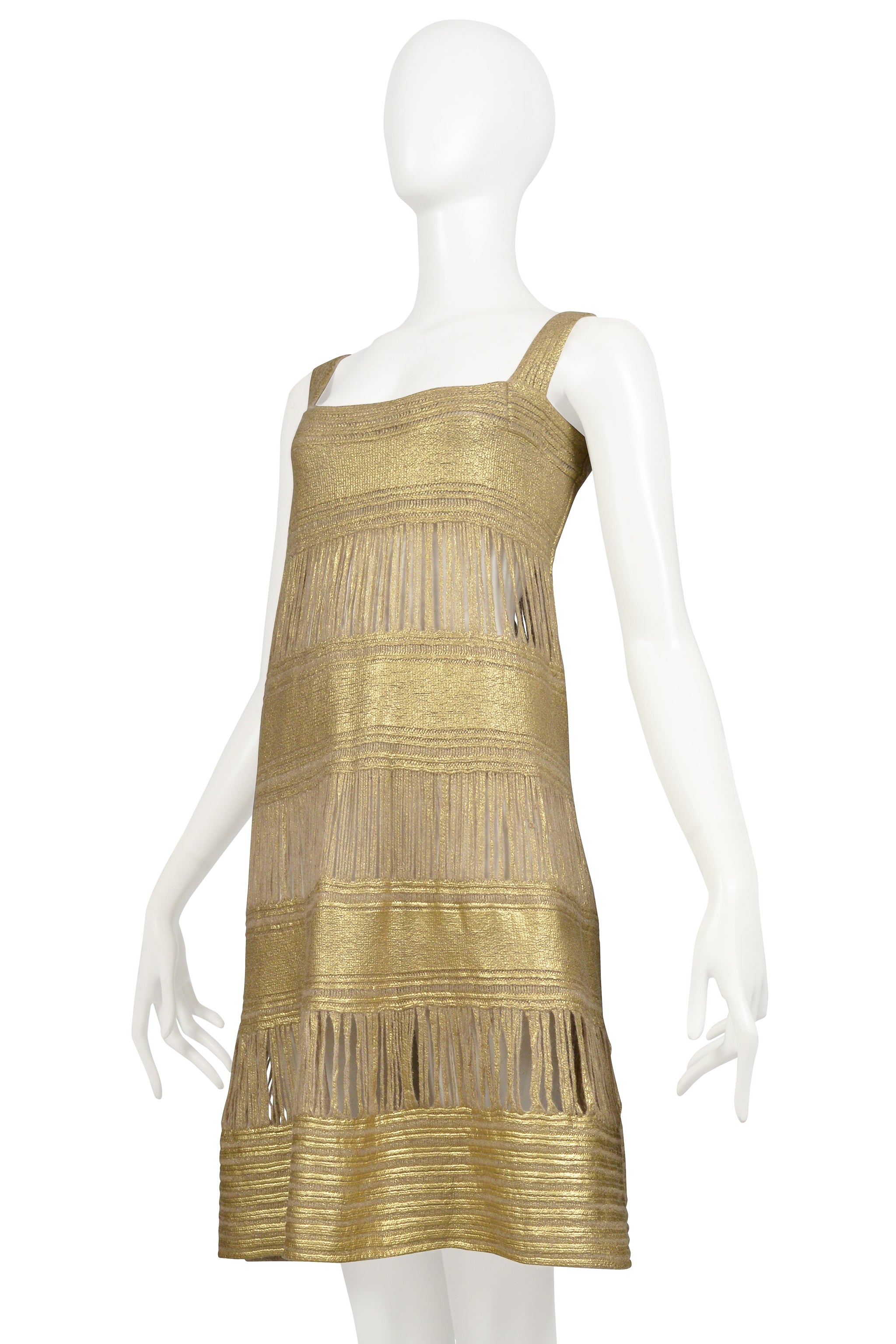 MOSCHINO GOLD PAINTED KNIT DRESS WITH FRINGE