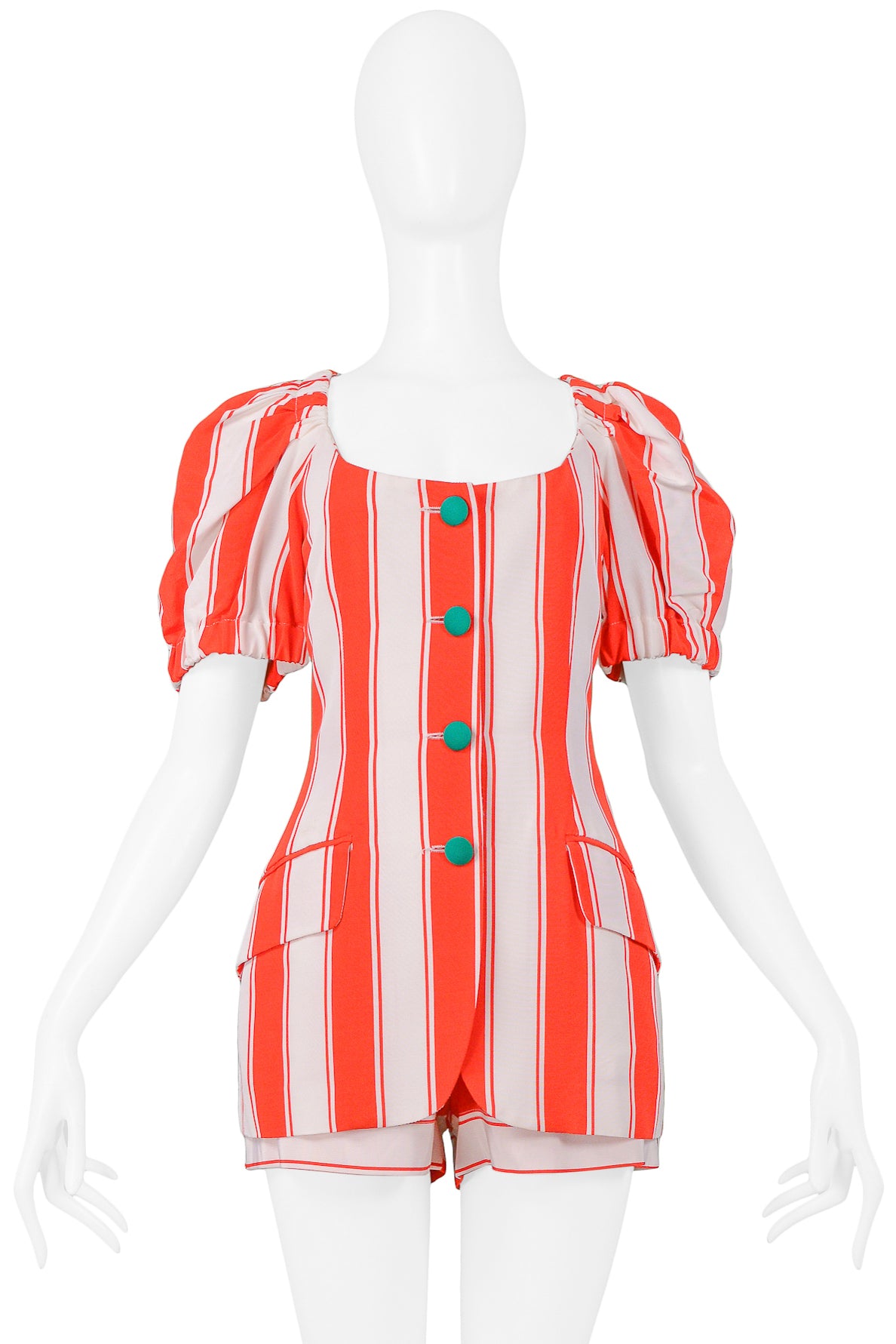 MOSCHINO 1989 RED & WHITE STRIPE JACKET & SHORTS ENSEMBLE