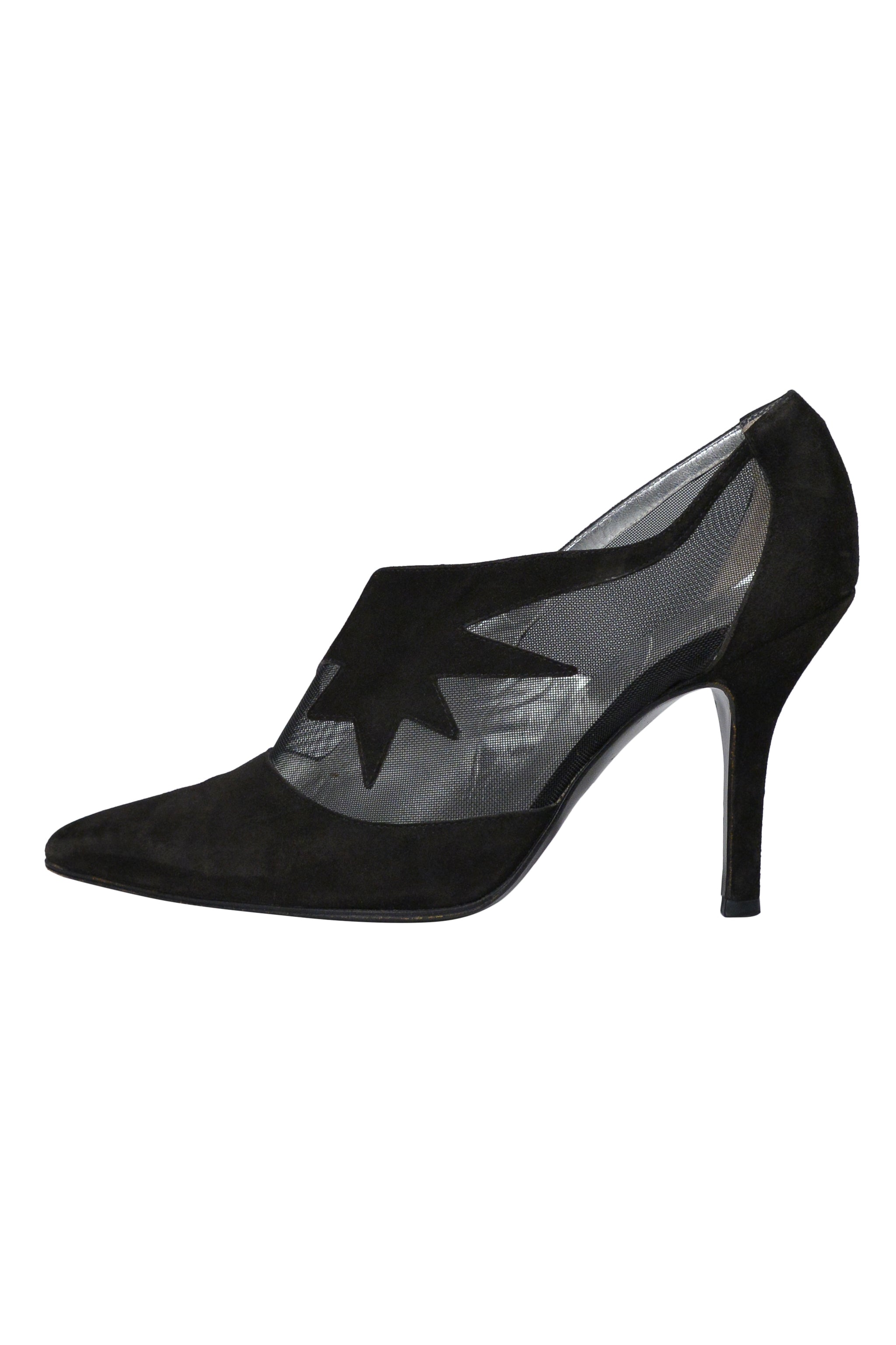 THIERRY MUGLER BLACK PUMPS WITH GUAZE INSET AND STAR SHAPE CUT INSERT