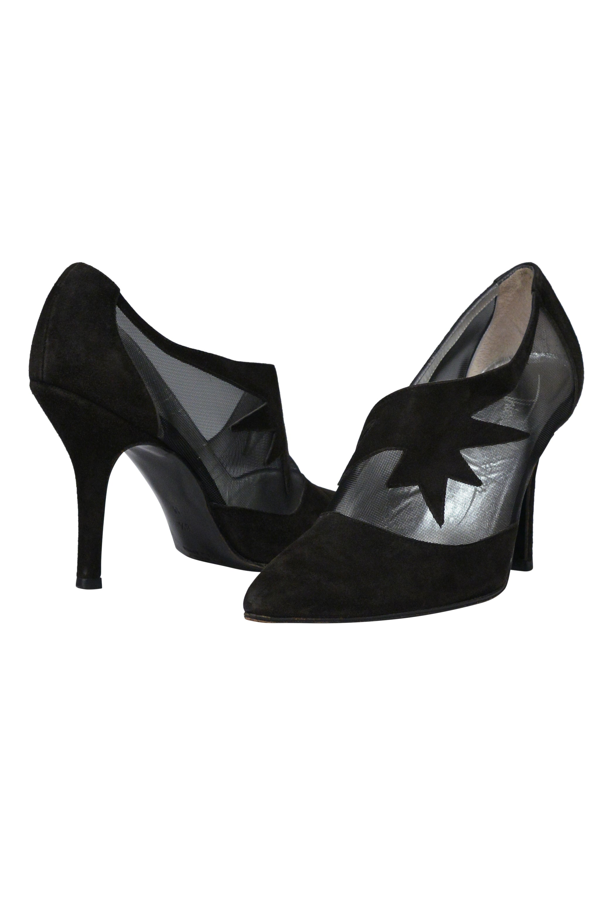 THIERRY MUGLER BLACK PUMPS WITH GUAZE INSET AND STAR SHAPE CUT INSERT